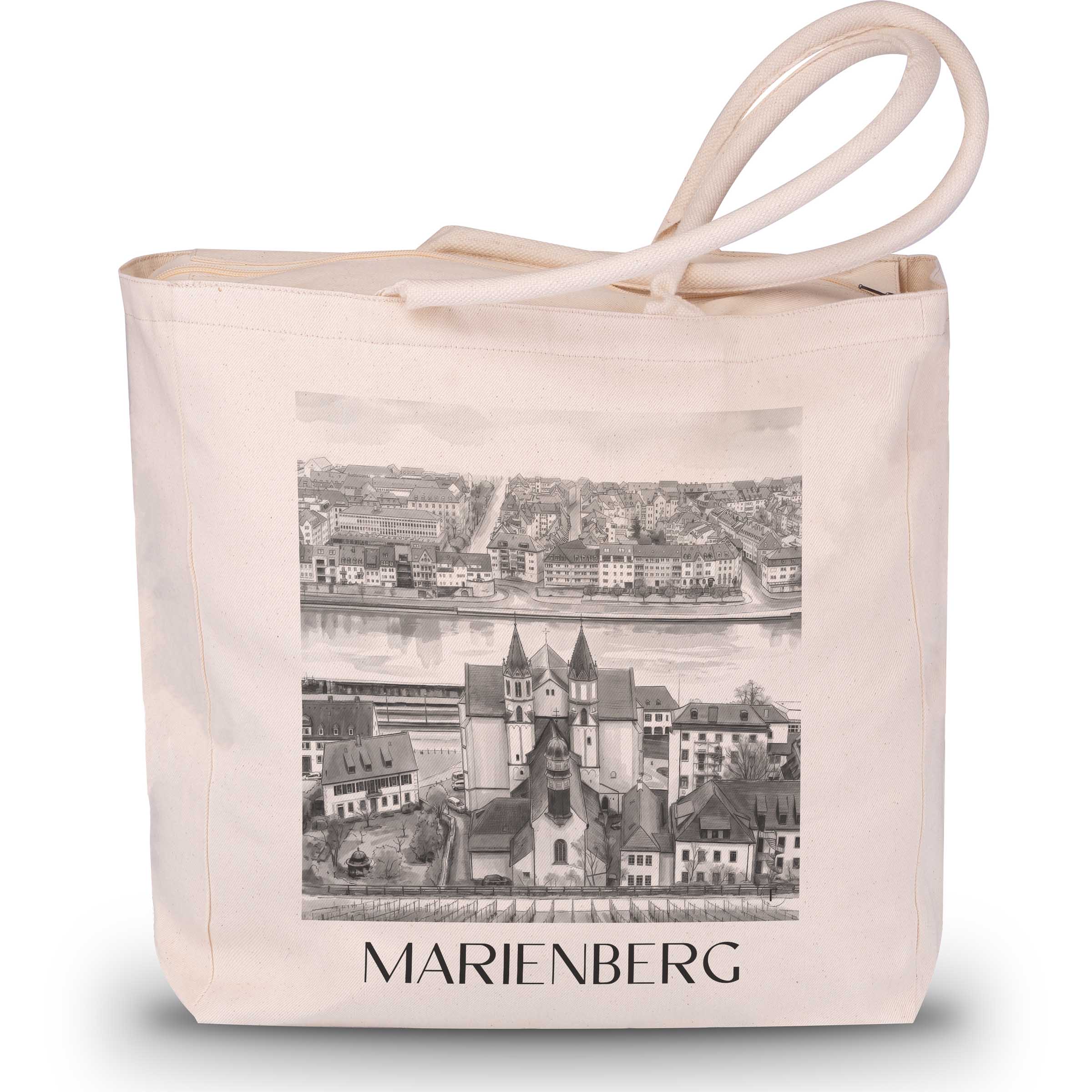 Marienberg Shopping Tasche - Würzburg - Deutschland Tote Bag - Einkaufstasche im Aquarell Schwarz-Weiß Stil