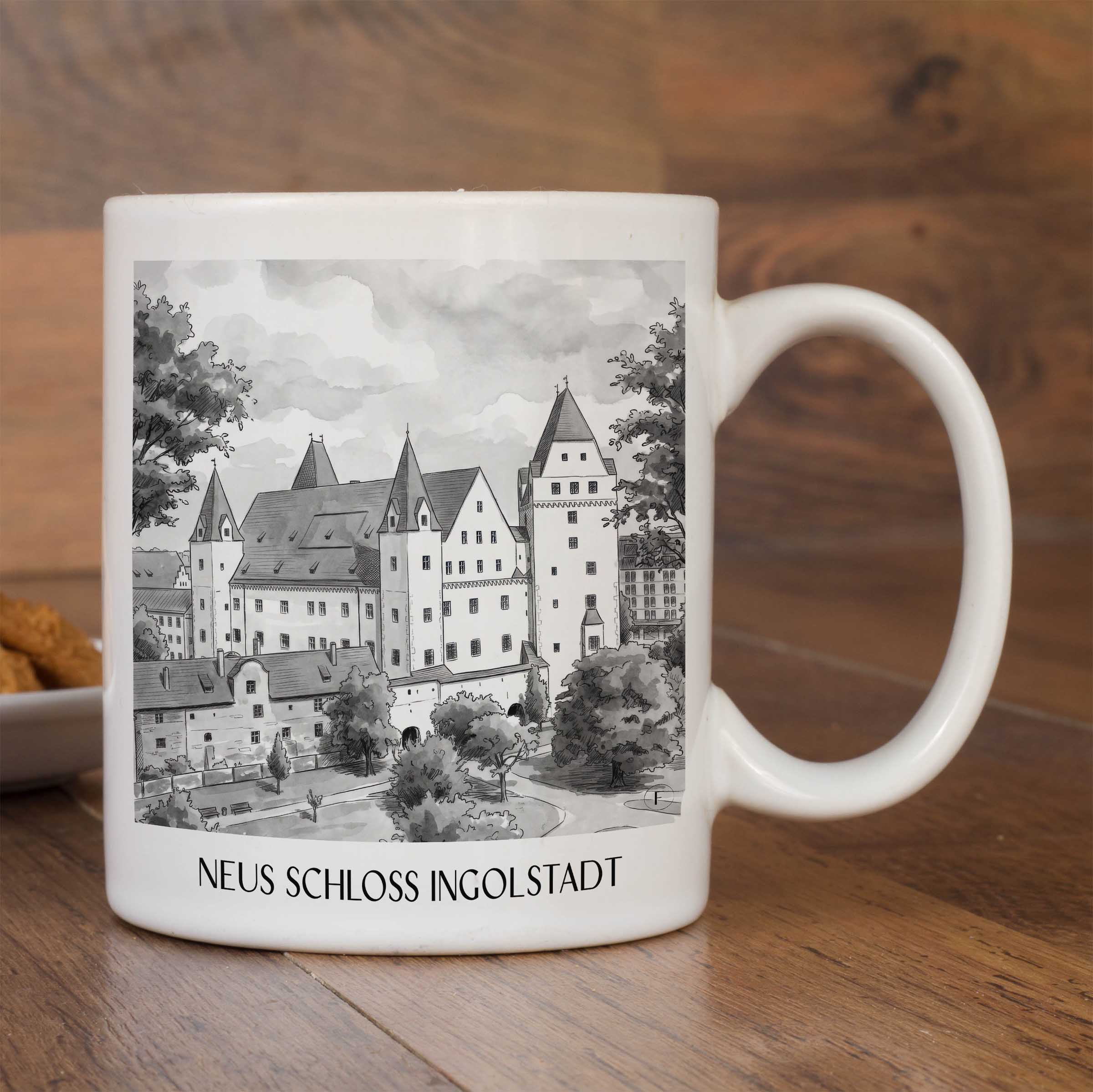 neues-schloss-ingolstadt-deutschland-kaffeebecher-aquarell-schwarz-weiss