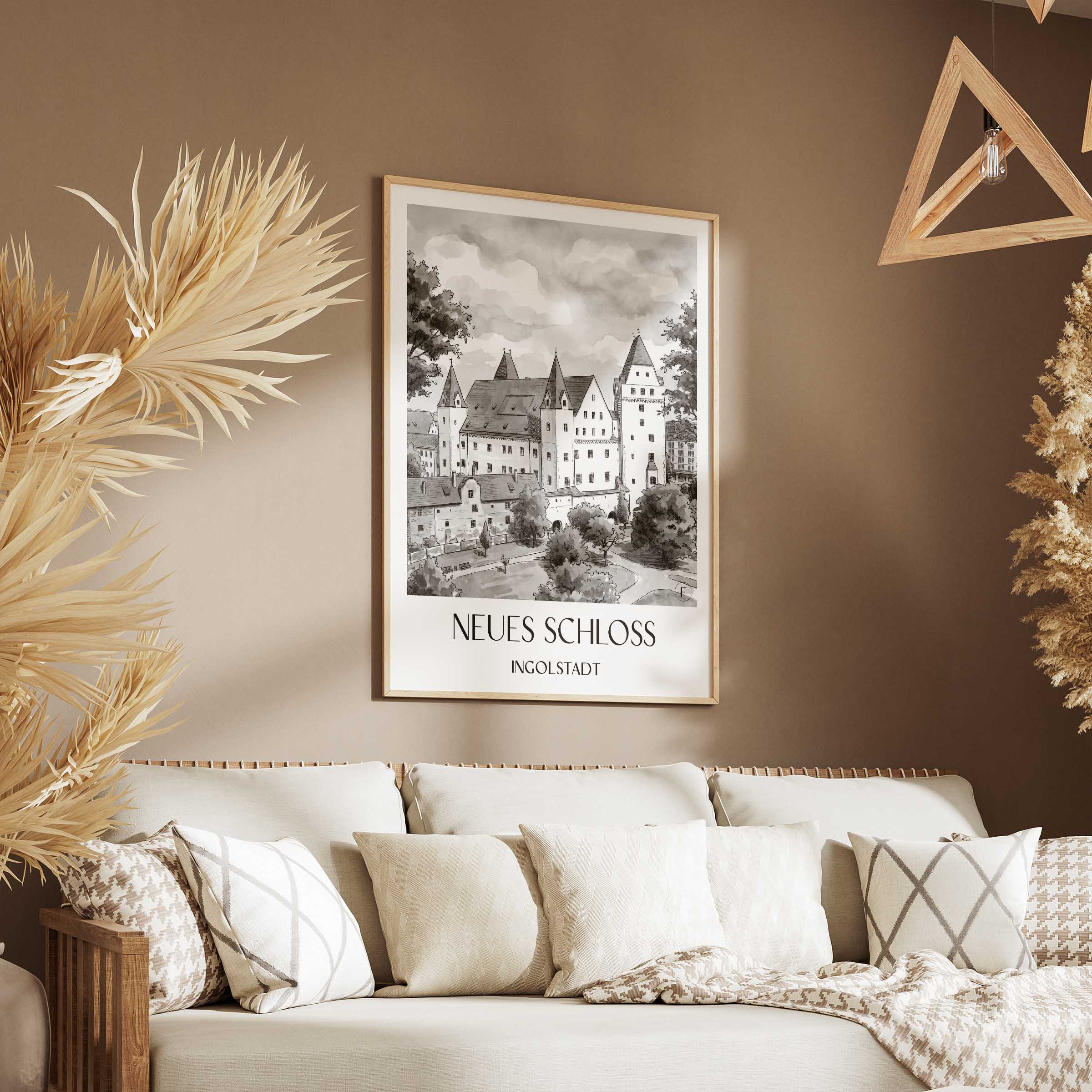 neues-schloss-ingolstadt-deutschland-poster-aquarell-schwarz-weiss
