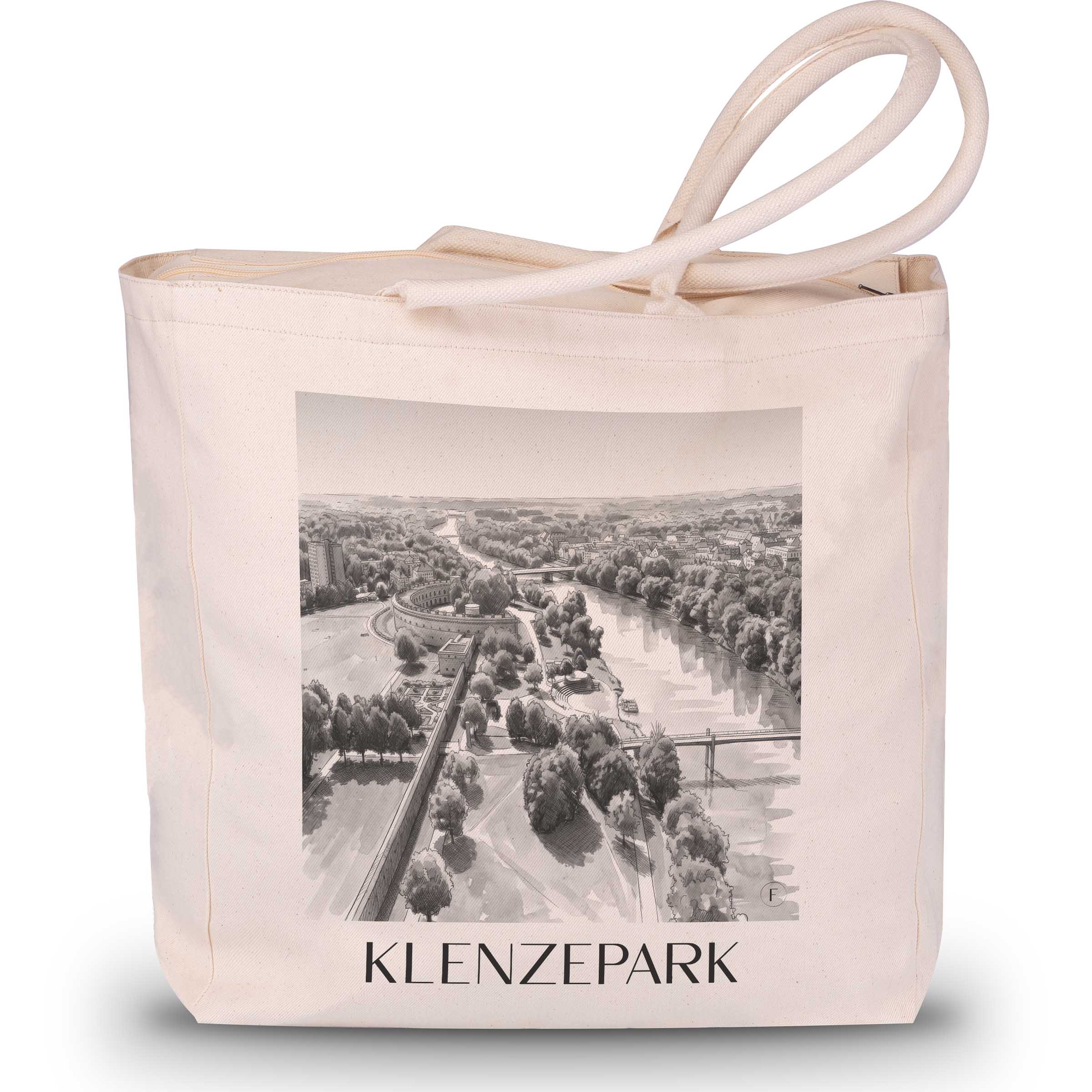 klenzepark-ingolstadt-deutschland-einkaufstasche-aquarell-schwarz-weiss
