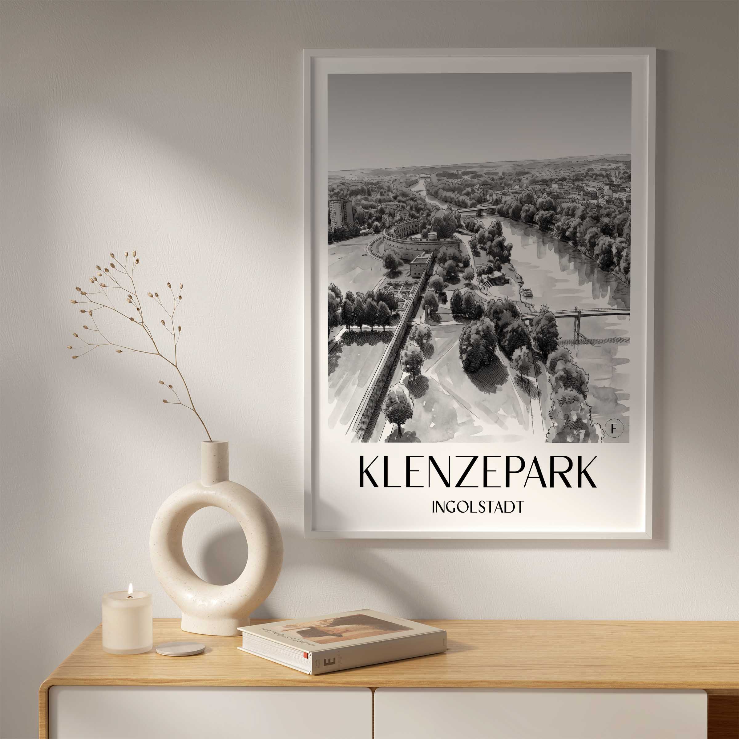 klenzepark-ingolstadt-deutschland-poster-aquarell-schwarz-weiss