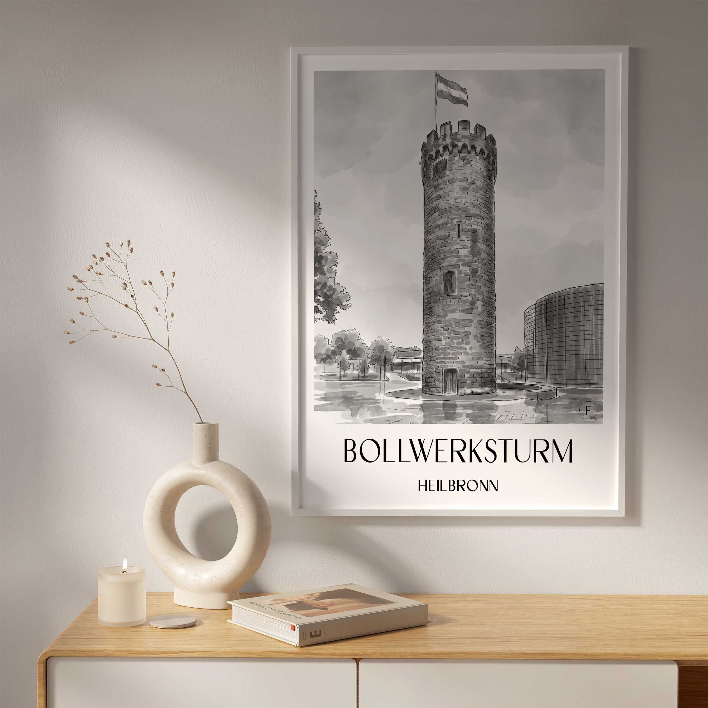 bollwerksturm-heilbronn-deutschland-poster-aquarell-schwarz-weiss