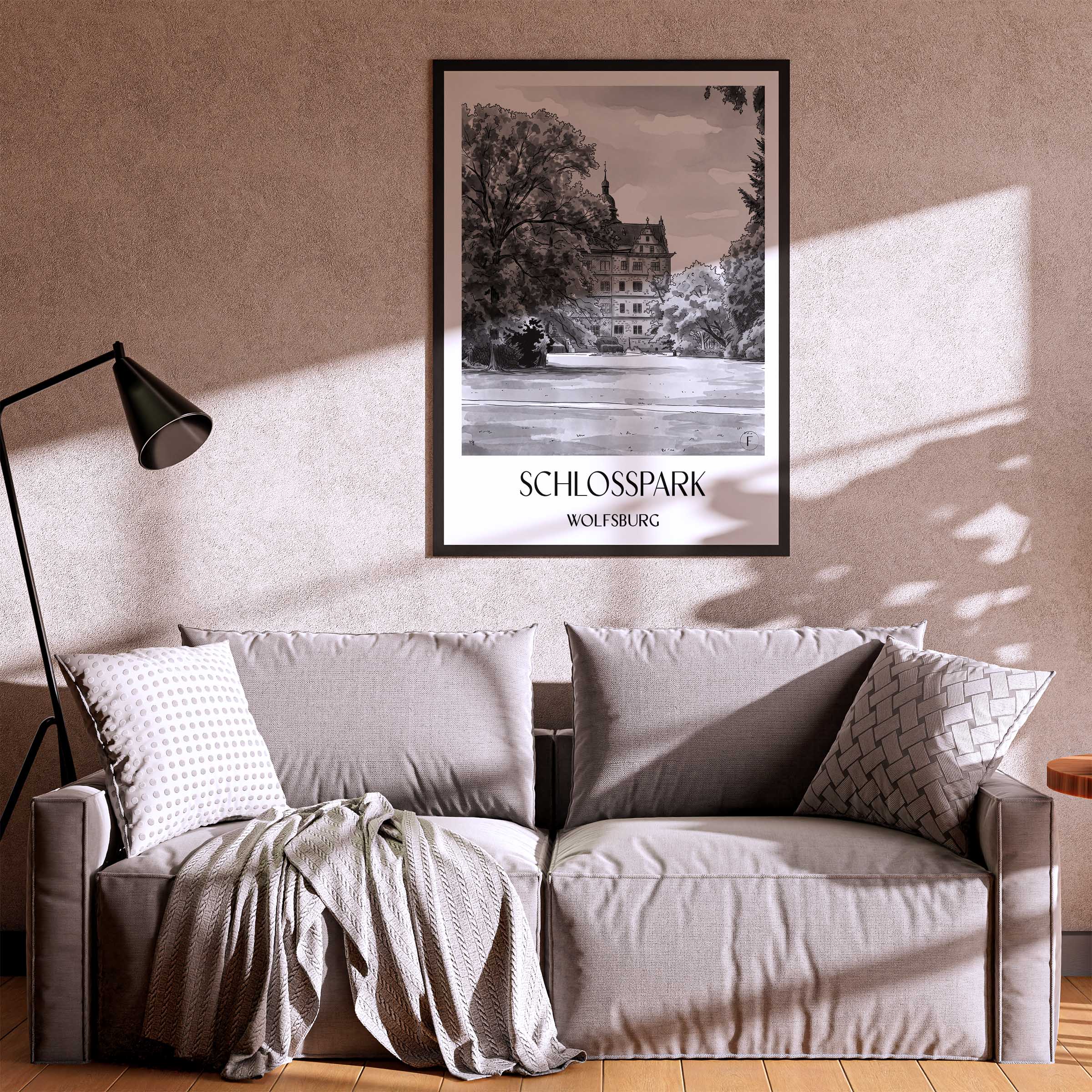 schlosspark-wolfsburg-deutschland-poster-aquarell-schwarz-weiss