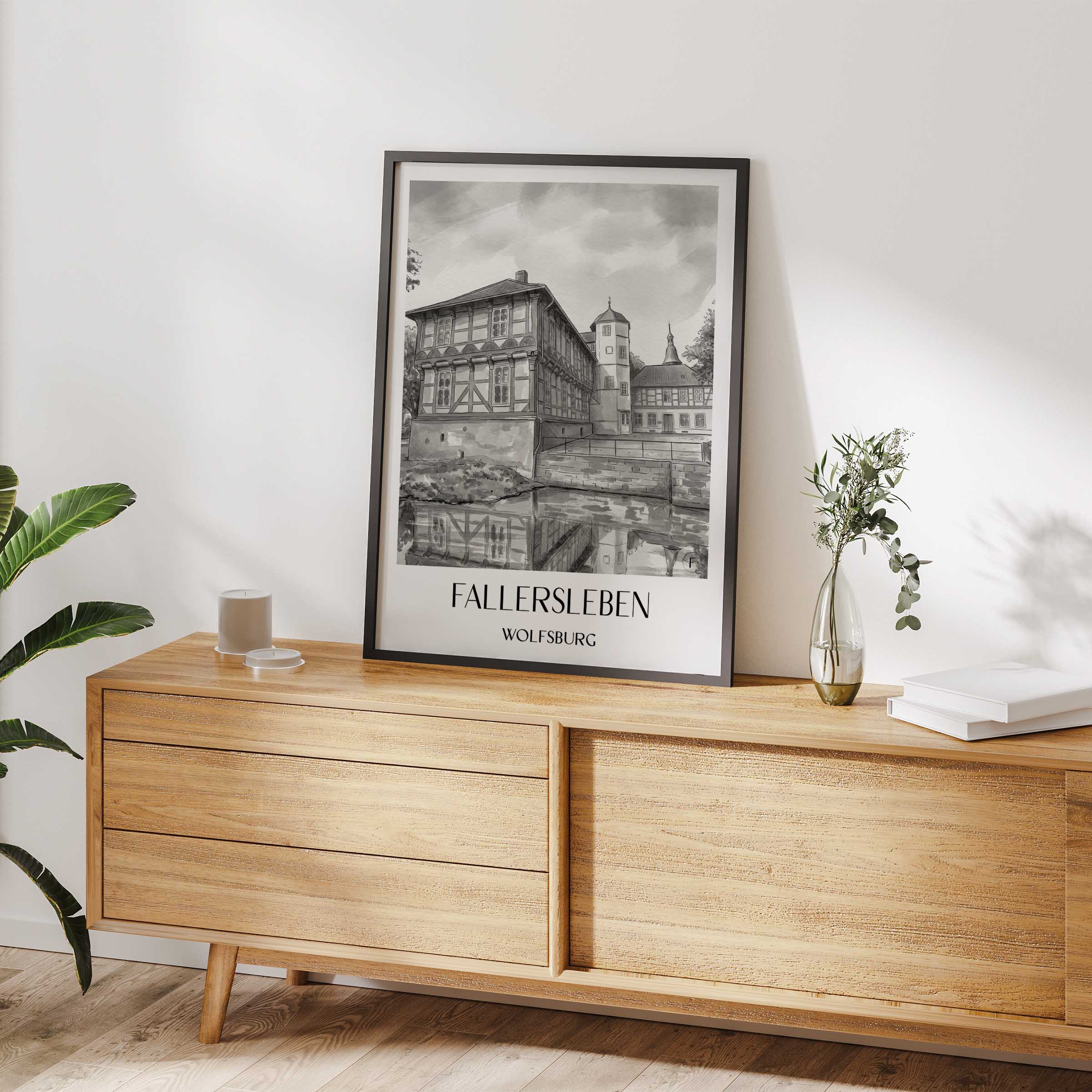 fallersleben-wolfsburg-deutschland-poster-aquarell-schwarz-weiss