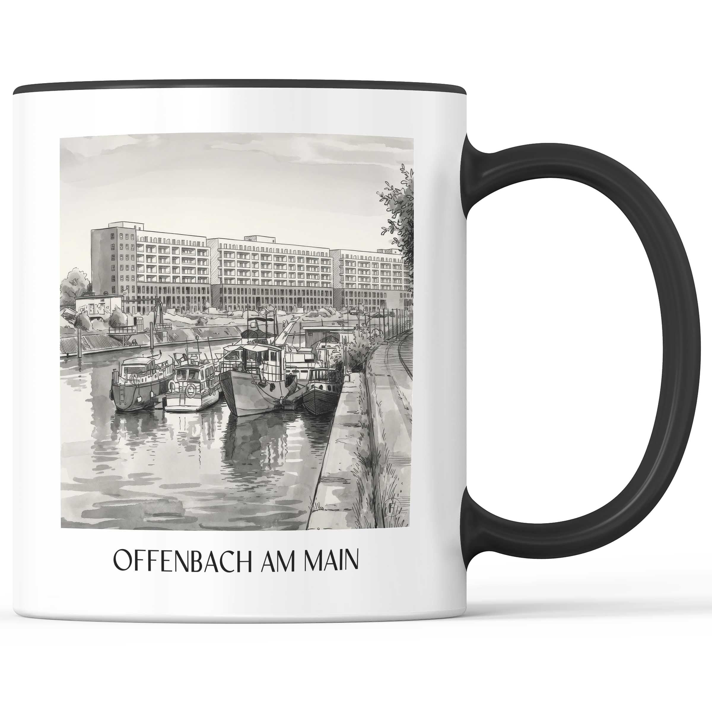 Offenbach am Main Kaffeebecher - Hessen - Deutschland Becher - Kaffeetasse im Aquarell Schwarz-Weiß Stil