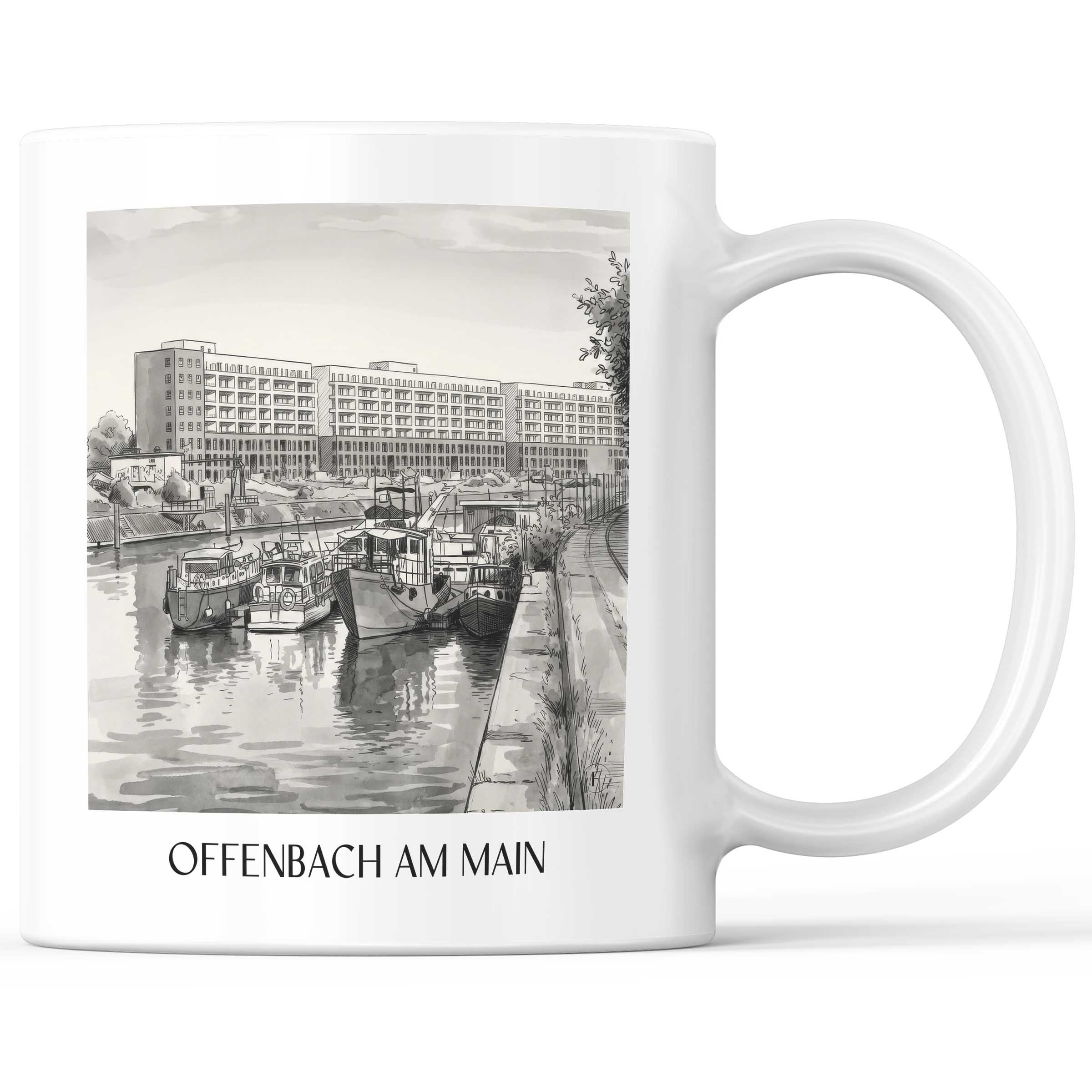 Offenbach am Main Kaffeebecher - Hessen - Deutschland Becher - Kaffeetasse im Aquarell Schwarz-Weiß Stil