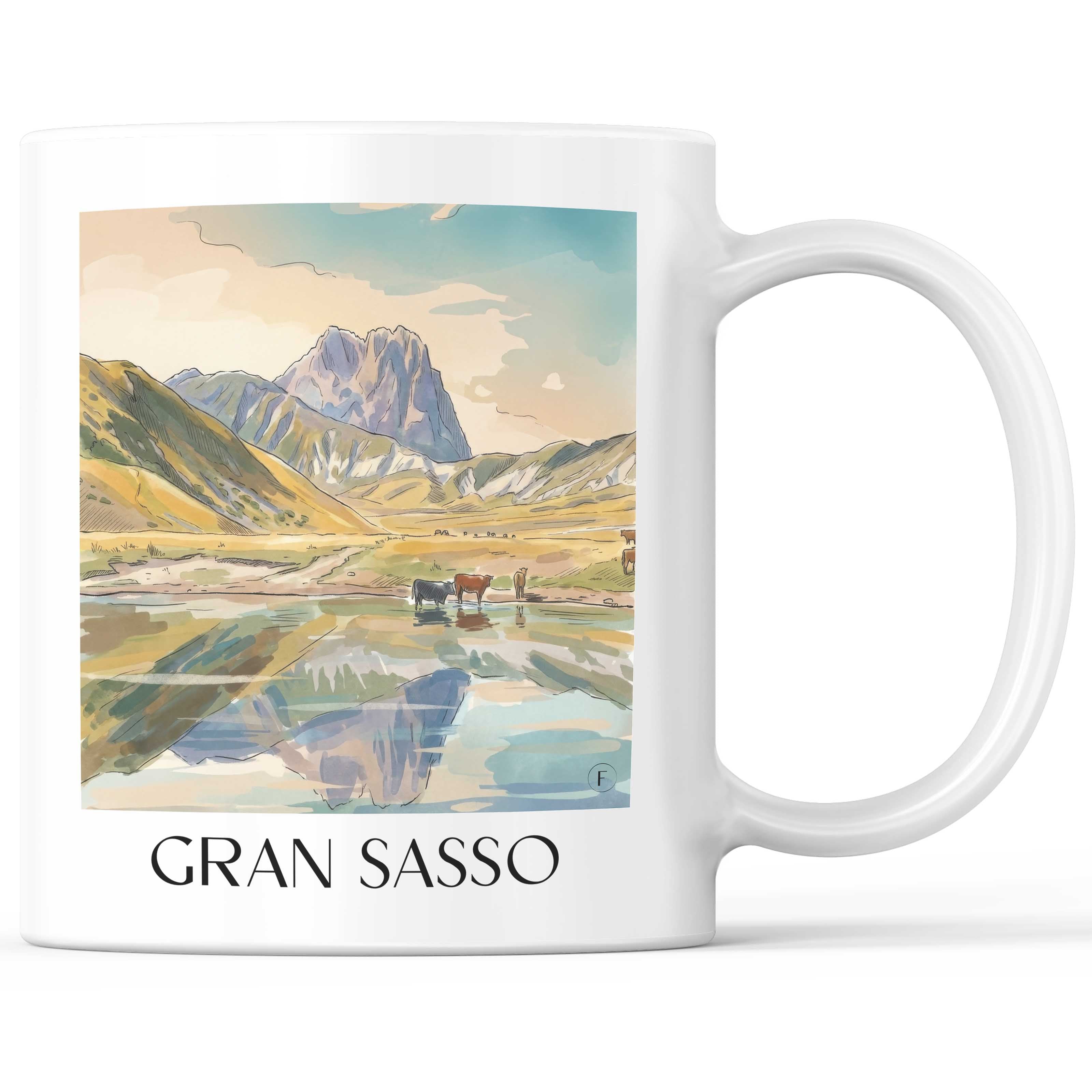 Gran Sasso Kaffeebecher - Abruzzen - Italien Becher - Kaffeetasse im Aquarell Stil