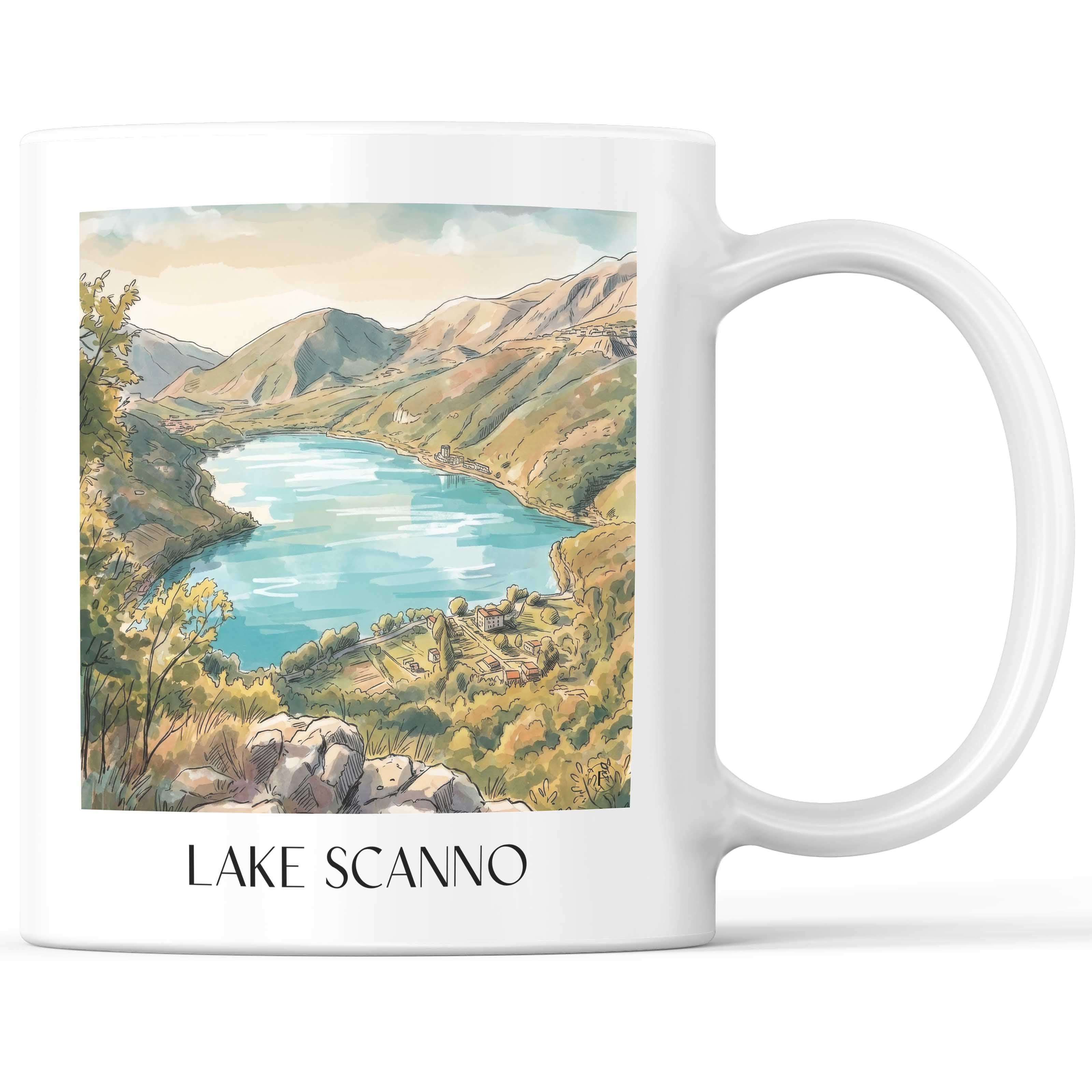 Lago di Scanno Kaffeebecher - Abruzzen - Italien Becher - Kaffeetasse im Aquarell Stil
