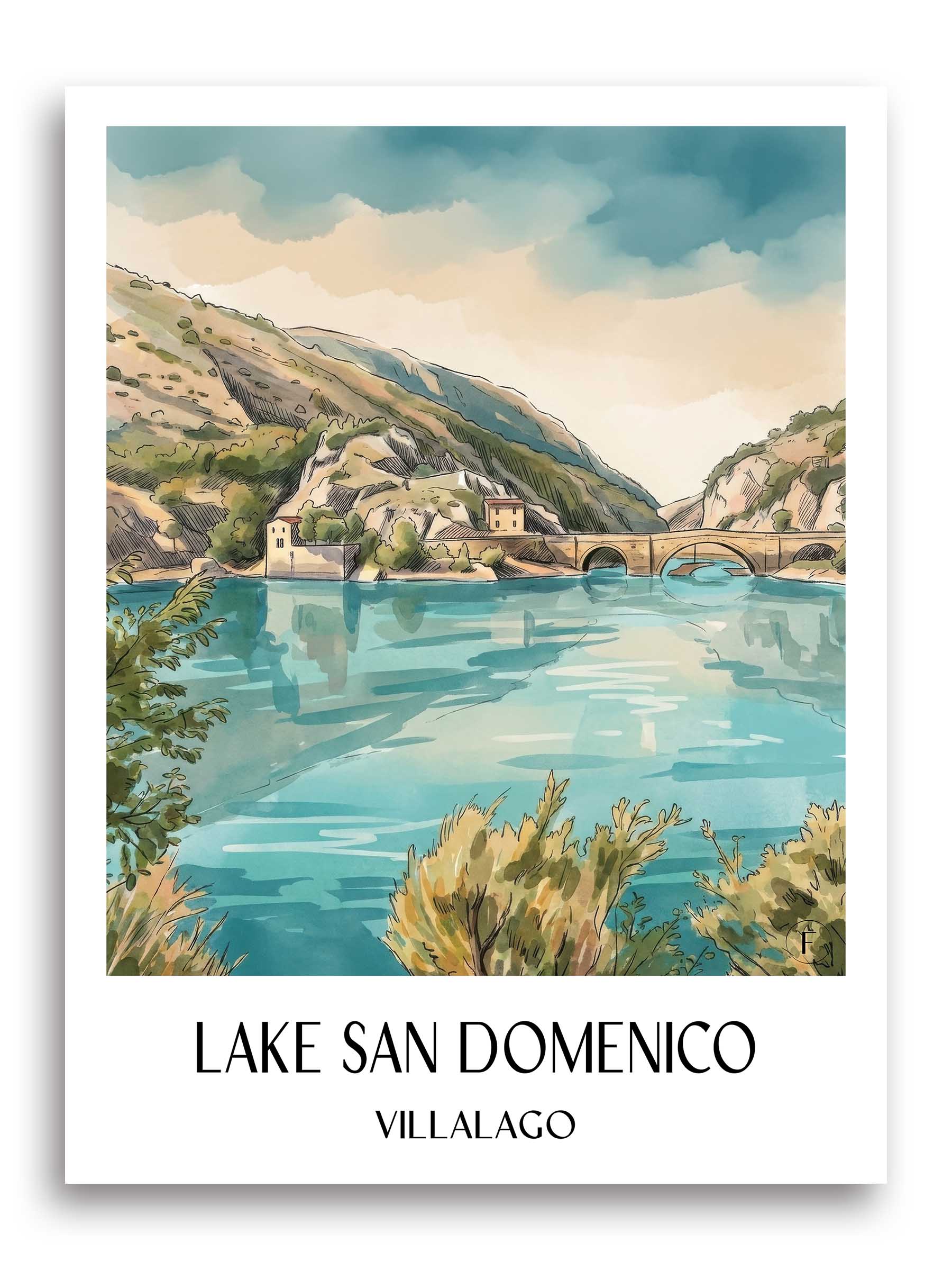 Lago di San Domenico Poster - Villalago - Italien Kunstdruck - Aquarell von A4 bis A1