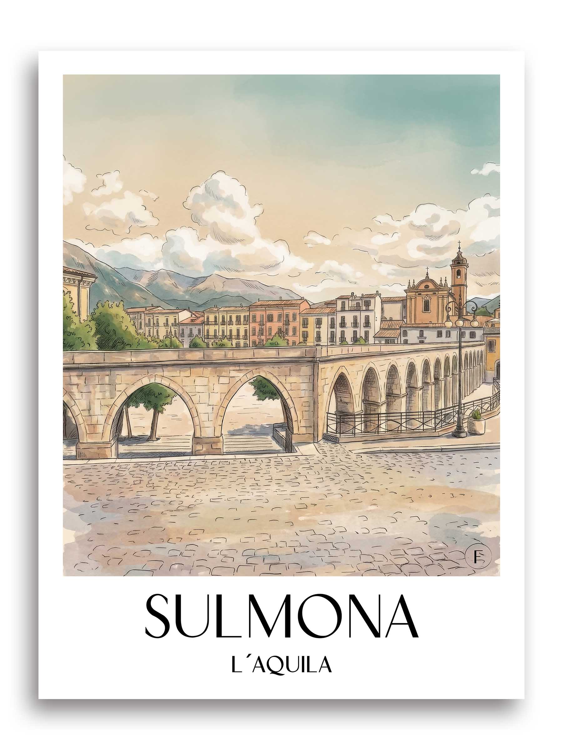sulmona-l´aquila-italien-poster-aquarell