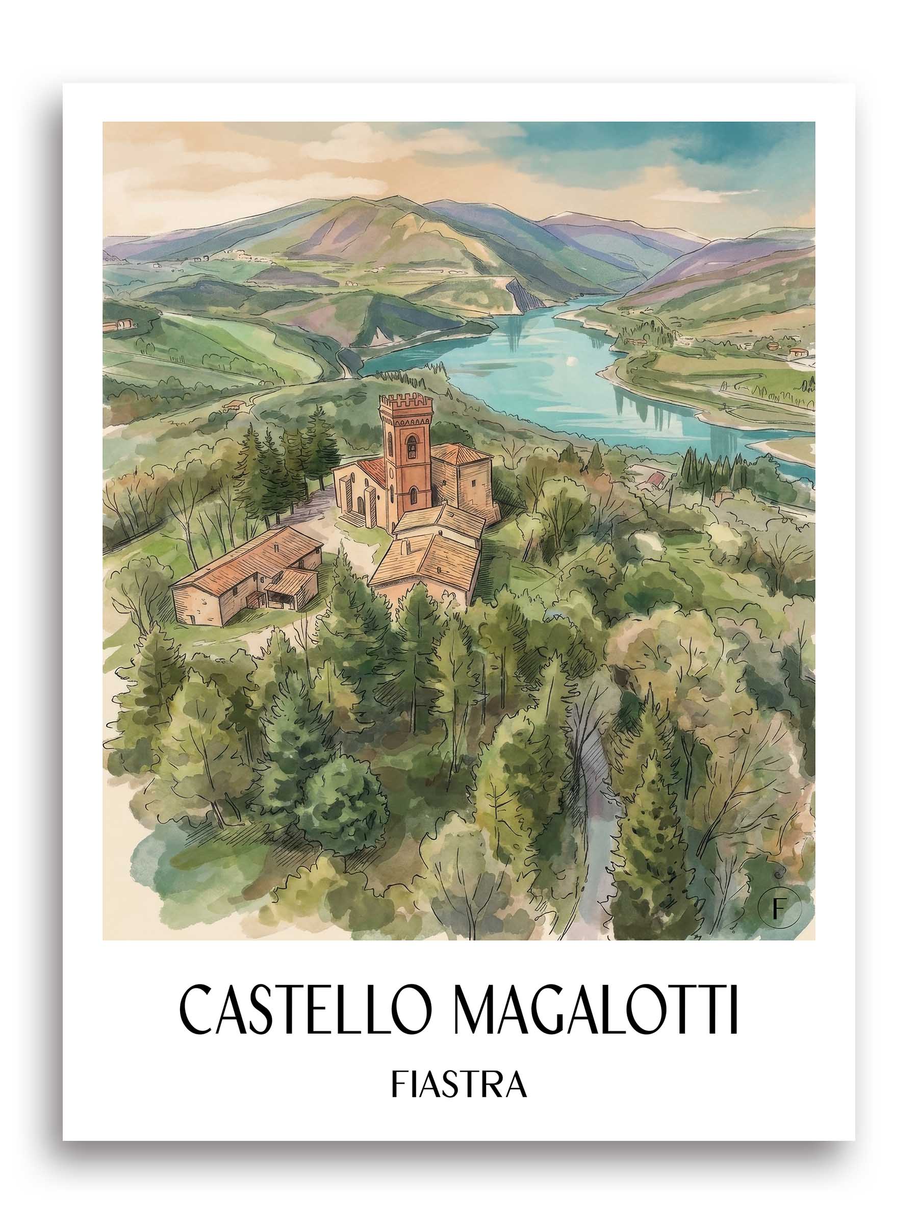 castello-magalotti-fiastra-italien-poster-aquarell