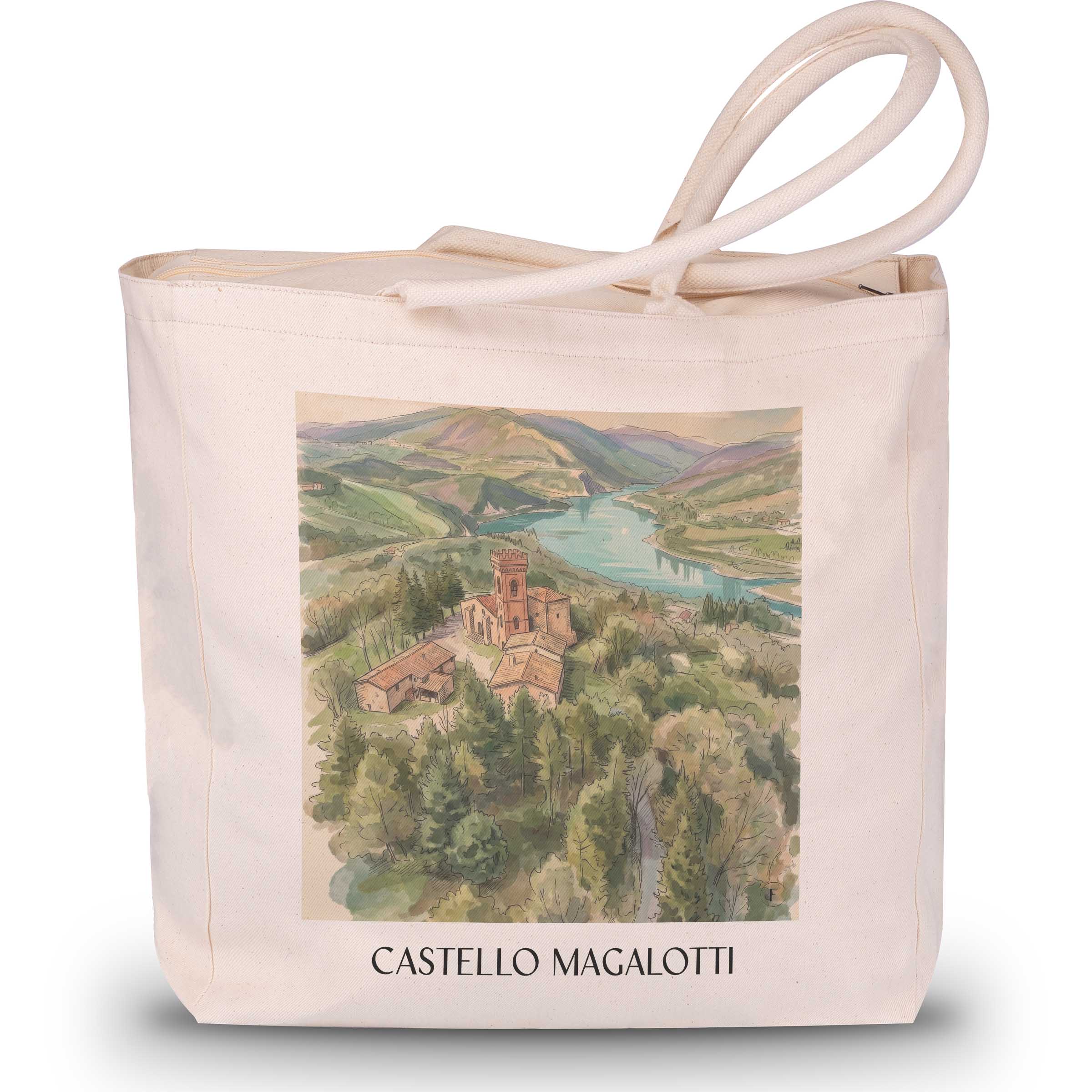 Castello Magalotti Shopping Tasche - Fiastra - Italien Tote Bag - Einkaufstasche im Aquarell Stil