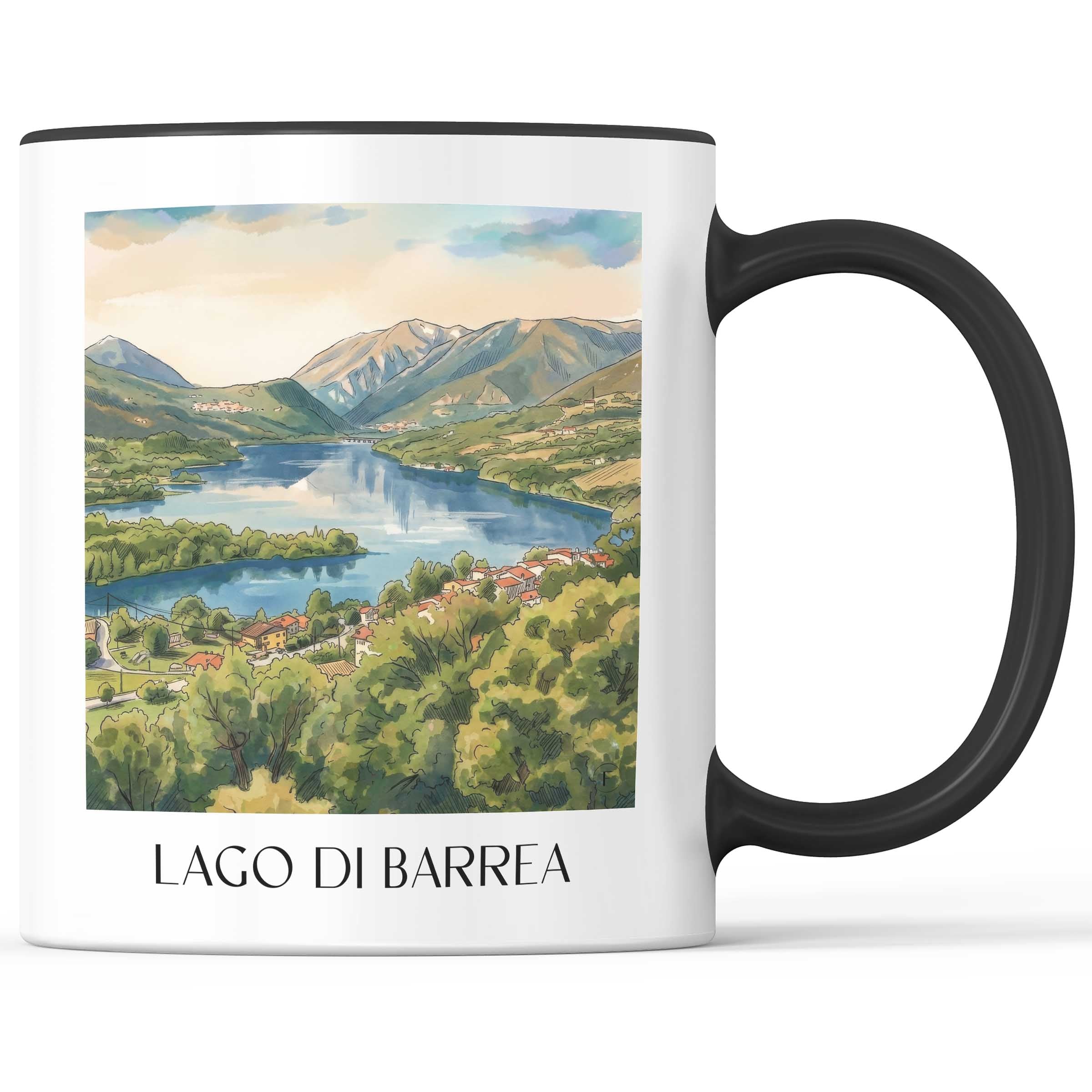 Lago di Barrea Kaffeebecher - L´Aquila - Italien Becher - Kaffeetasse im Aquarell Stil