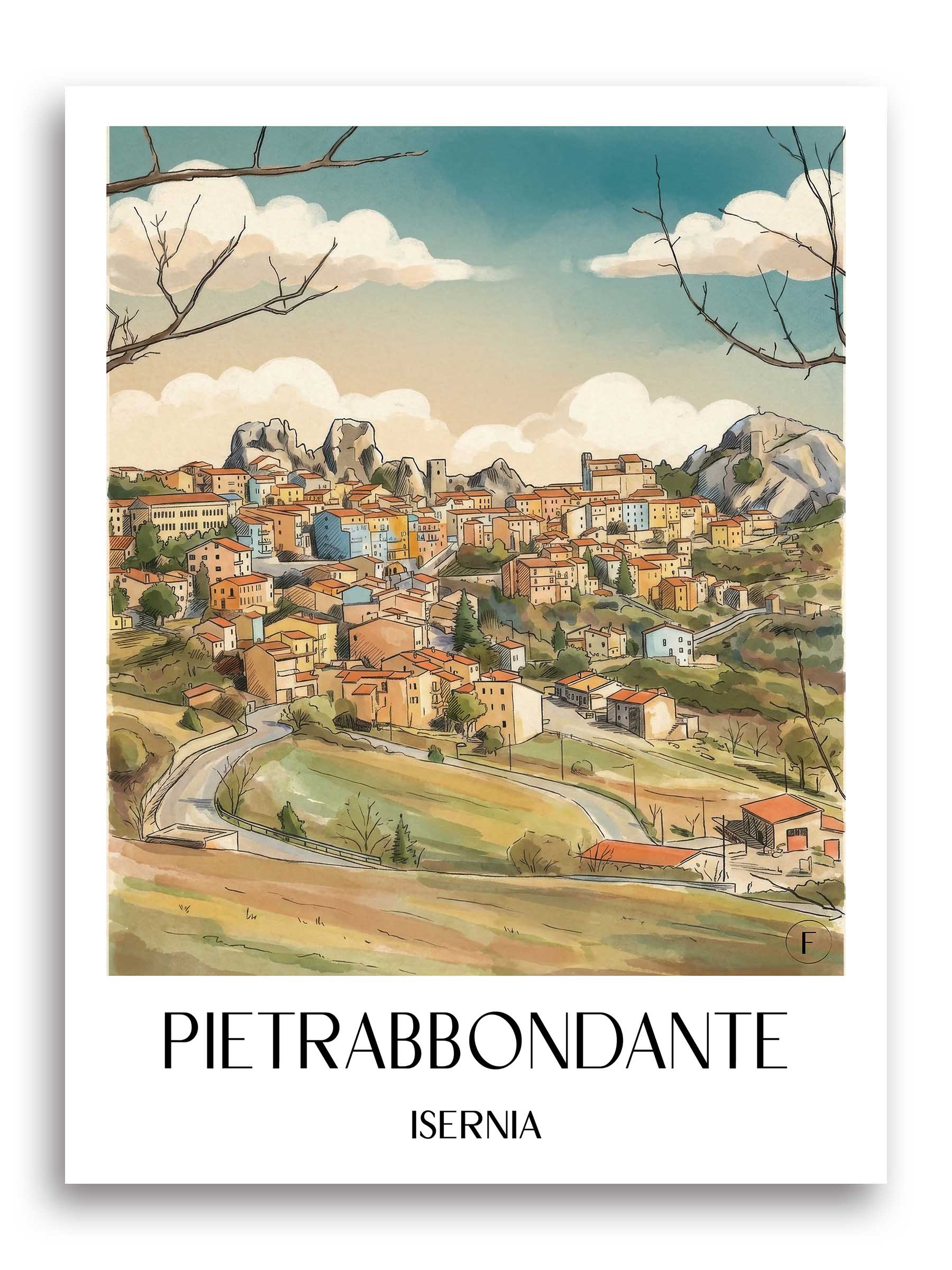 Pietrabbondante Poster - Isernia - Italien Kunstdruck - Aquarell von A4 bis A1