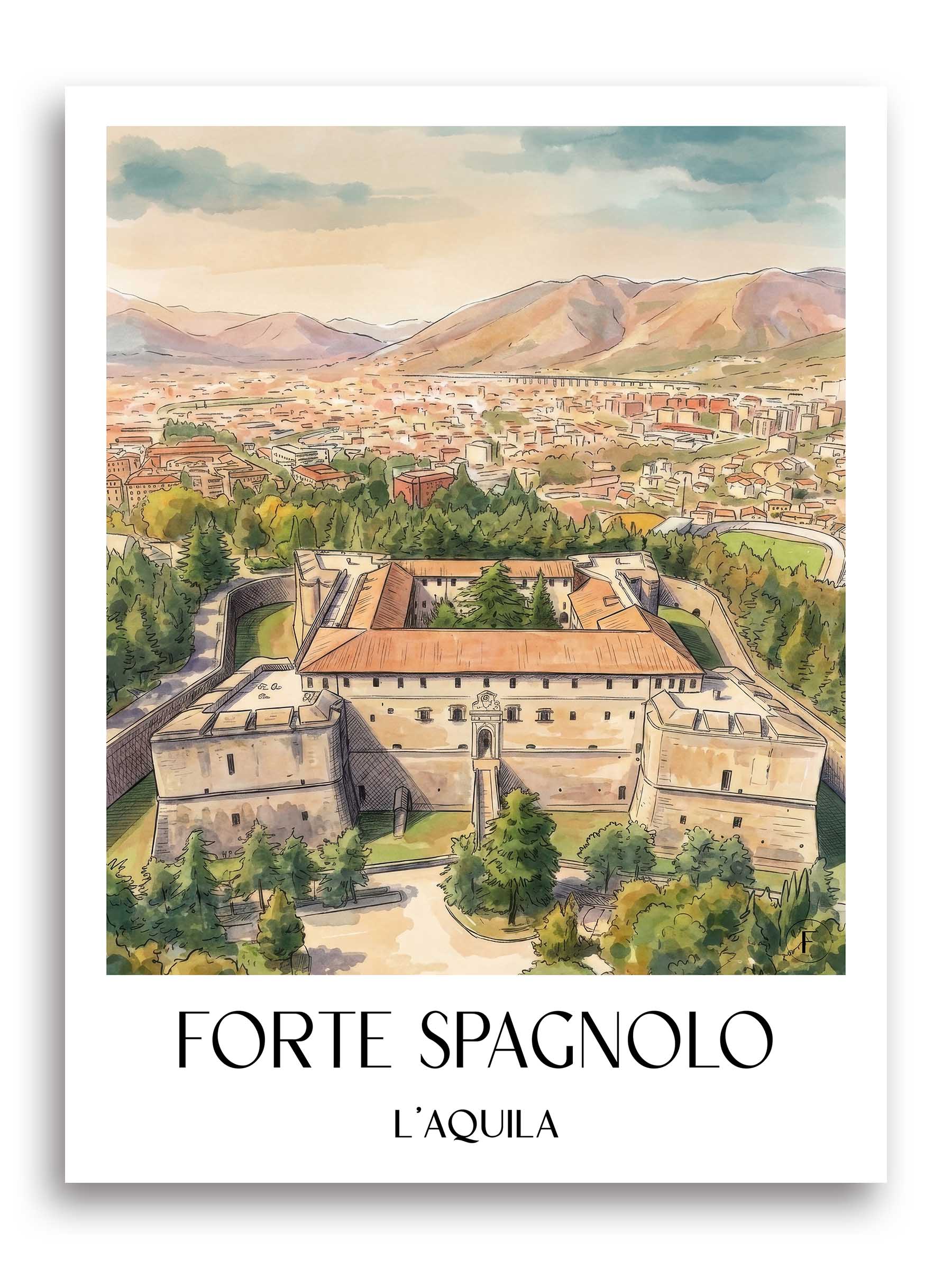 Forte Spagnolo Poster - L´Aquila - Italien Kunstdruck - Aquarell von A4 bis A1