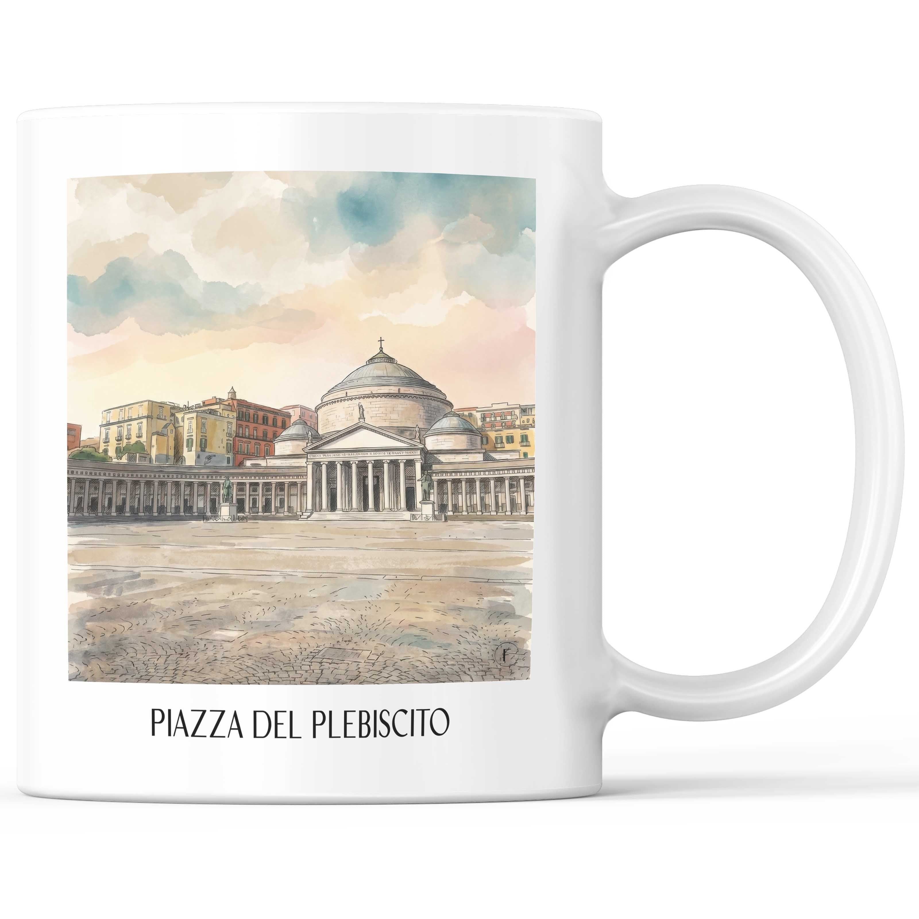 Piazza del Plebiscito Kaffeebecher - Neapel - Italien Becher - Kaffeetasse im Aquarell Stil