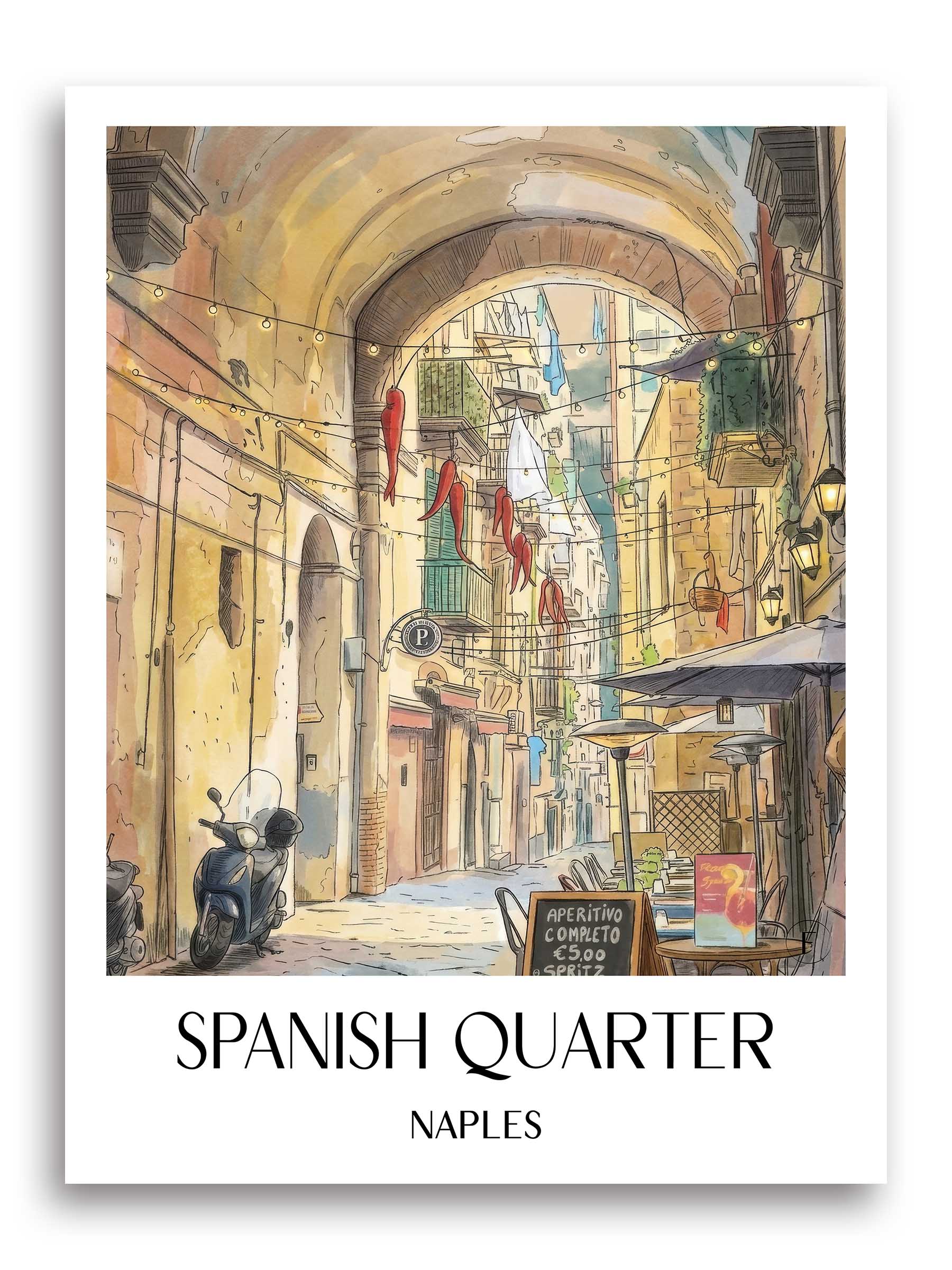 Quartieri Spagnoli Poster - Neapel - Italien Kunstdruck - Aquarell von A4 bis A1