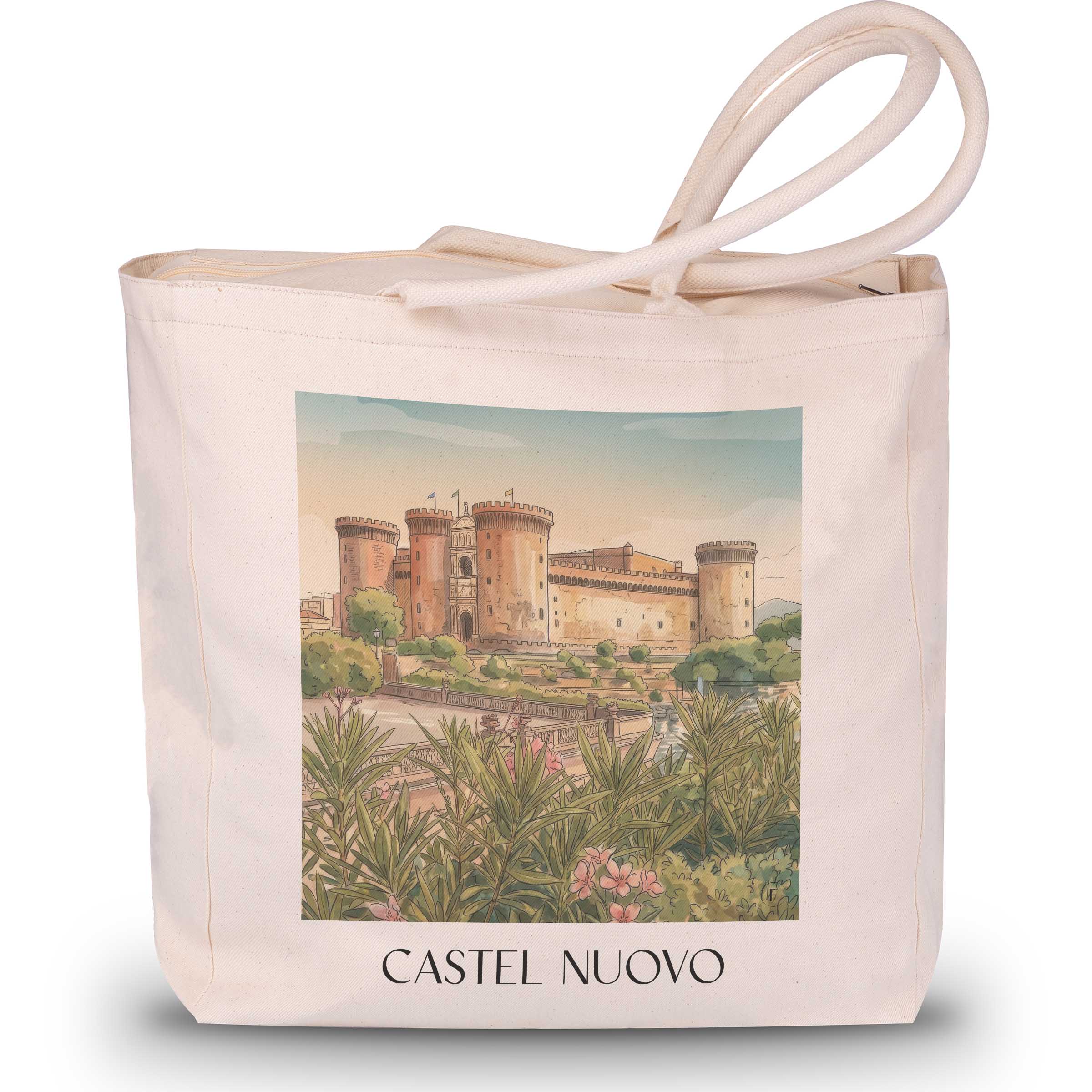 Castel Nuovo Shopping Tasche - Neapel - Italien Tote Bag - Einkaufstasche im Aquarell Stil