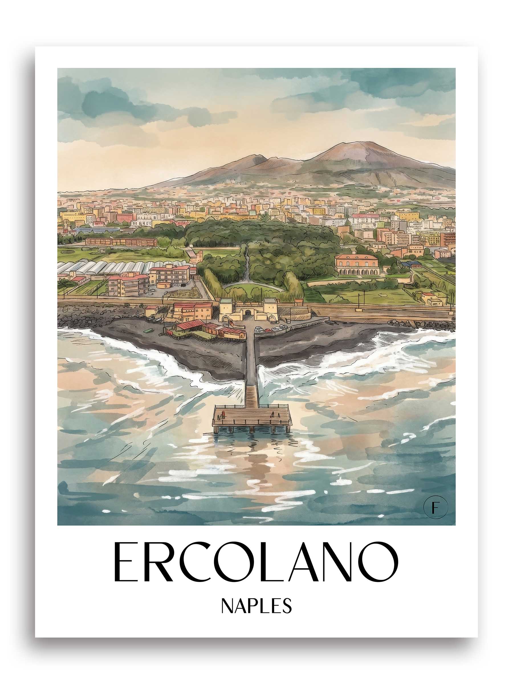 Ercolano Poster - Neapel - Italien Kunstdruck - Aquarell von A4 bis A1