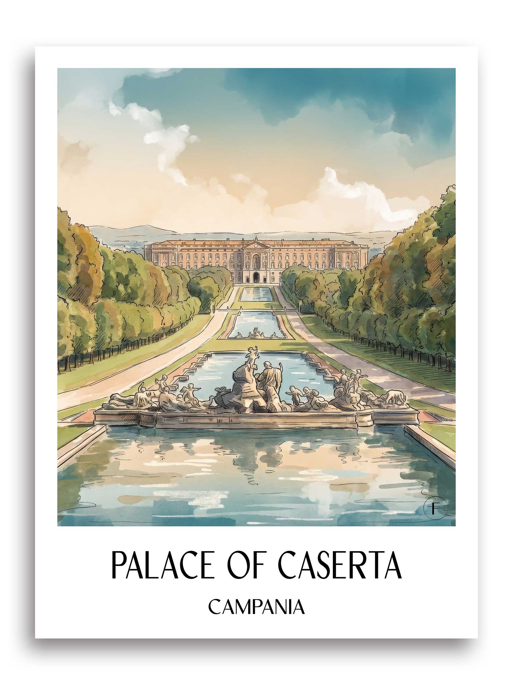 Palast von Caserta Poster - Kampanien - Italien Kunstdruck - Aquarell von A4 bis A1