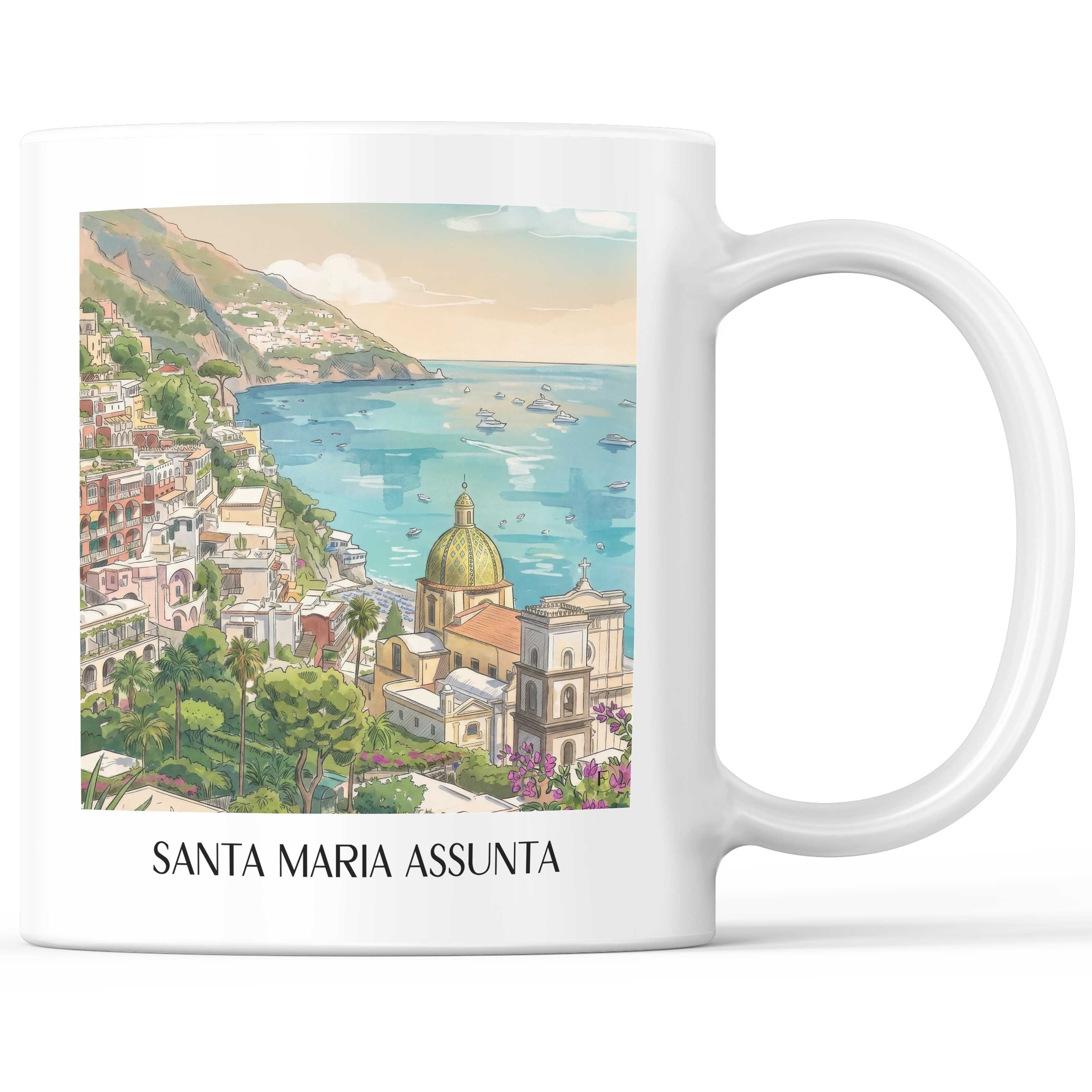 Santa Maria Assunta Kaffeebecher - Positano - Italien Becher - Kaffeetasse im Aquarell Stil