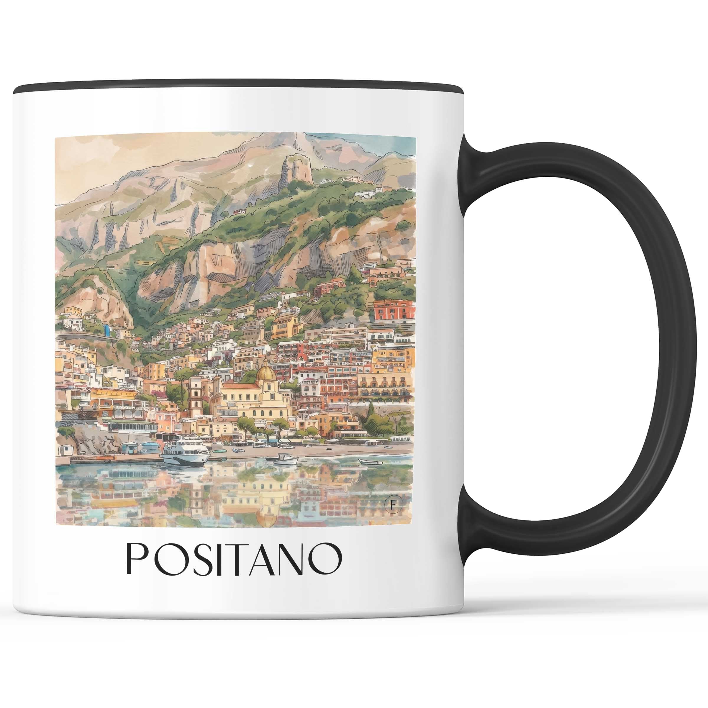 Positano Kaffeebecher - Kampanien - Italien Becher - Kaffeetasse im Aquarell Stil