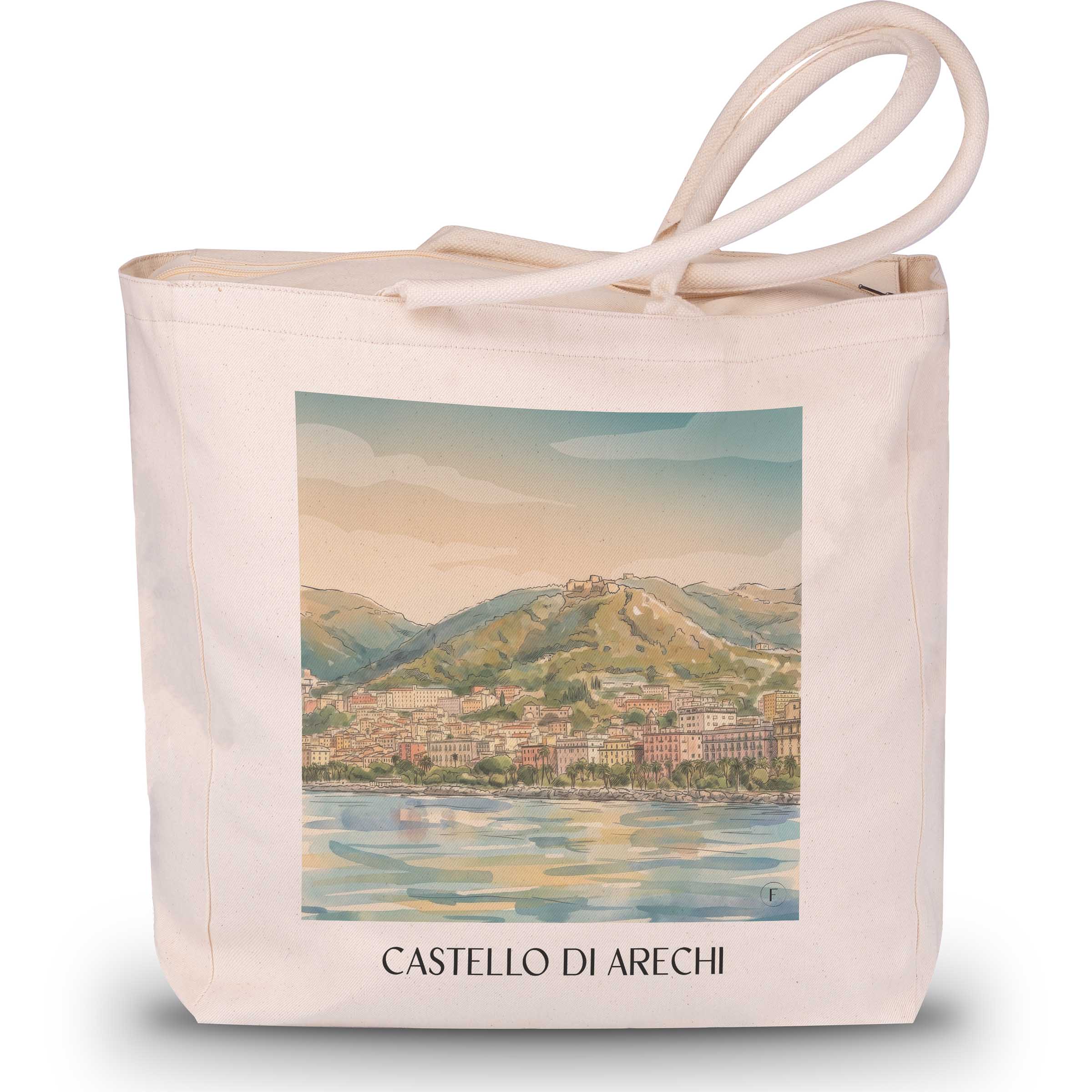 castello-di-arechi-salerno-italien-einkaufstasche-aquarell
