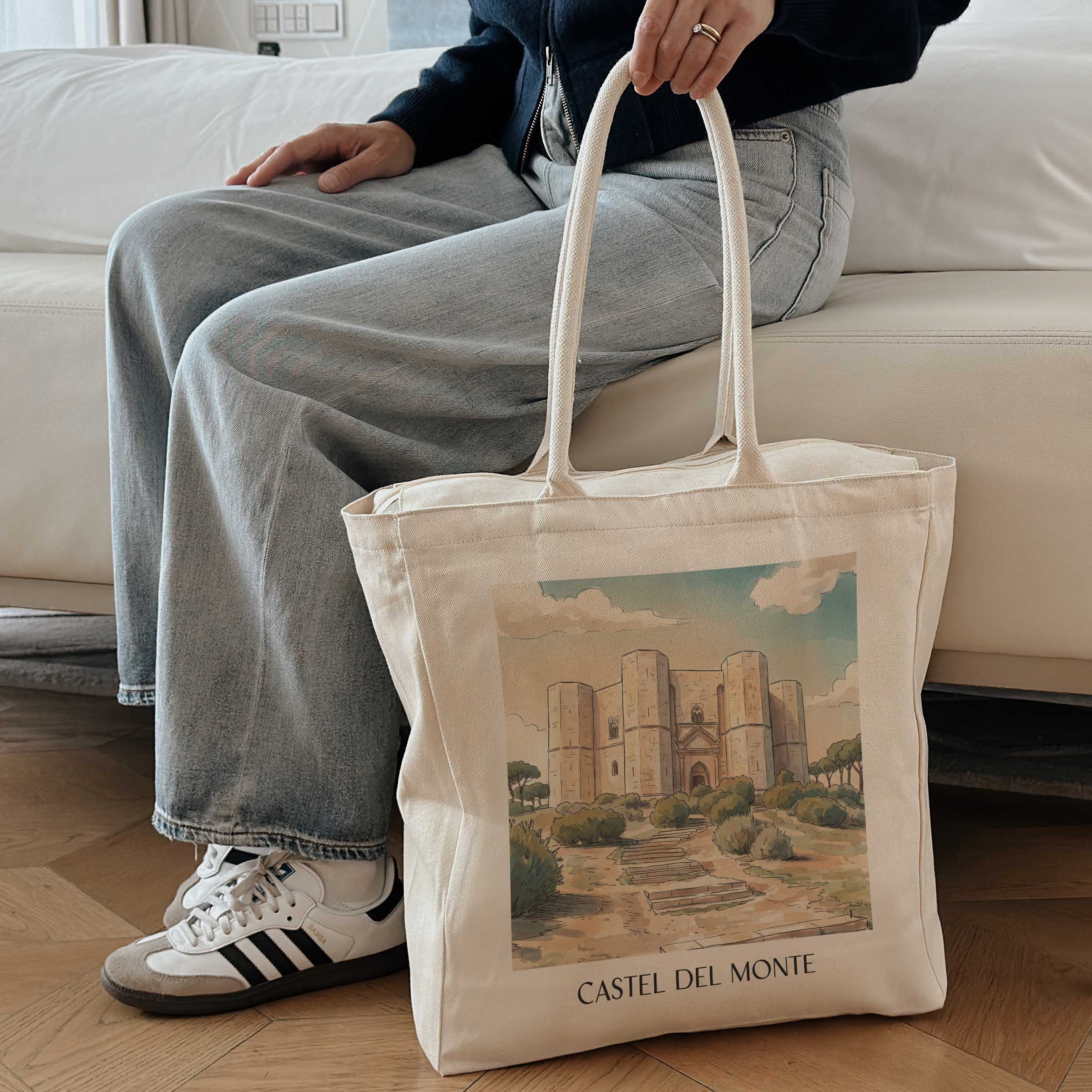 castel-del-monte-apulien-italien-einkaufstasche-aquarell