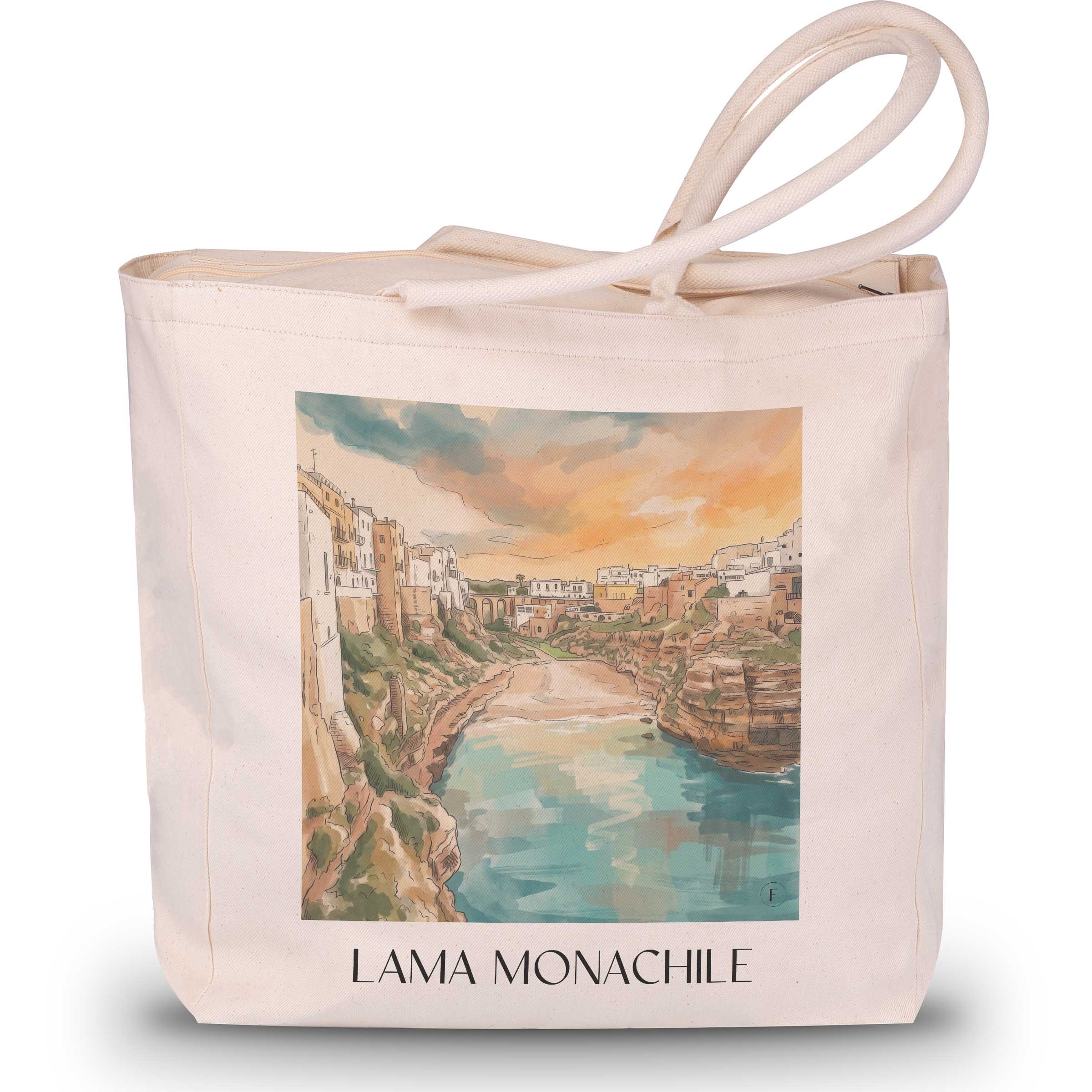 lama-monachile-polignano-a-mare-italien-einkaufstasche-aquarell