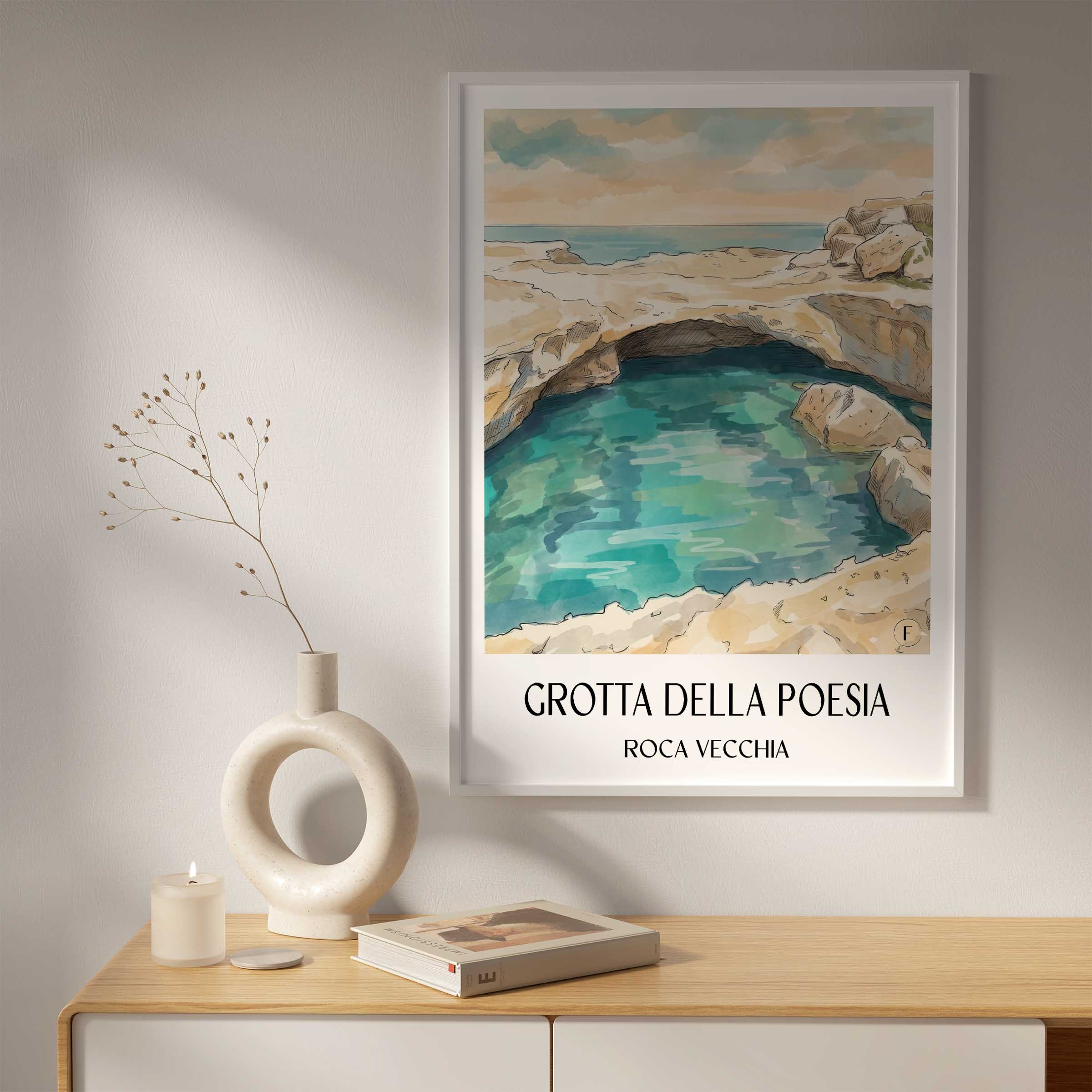 grotta-della-poesia-roca-vecchia-italien-poster-aquarell