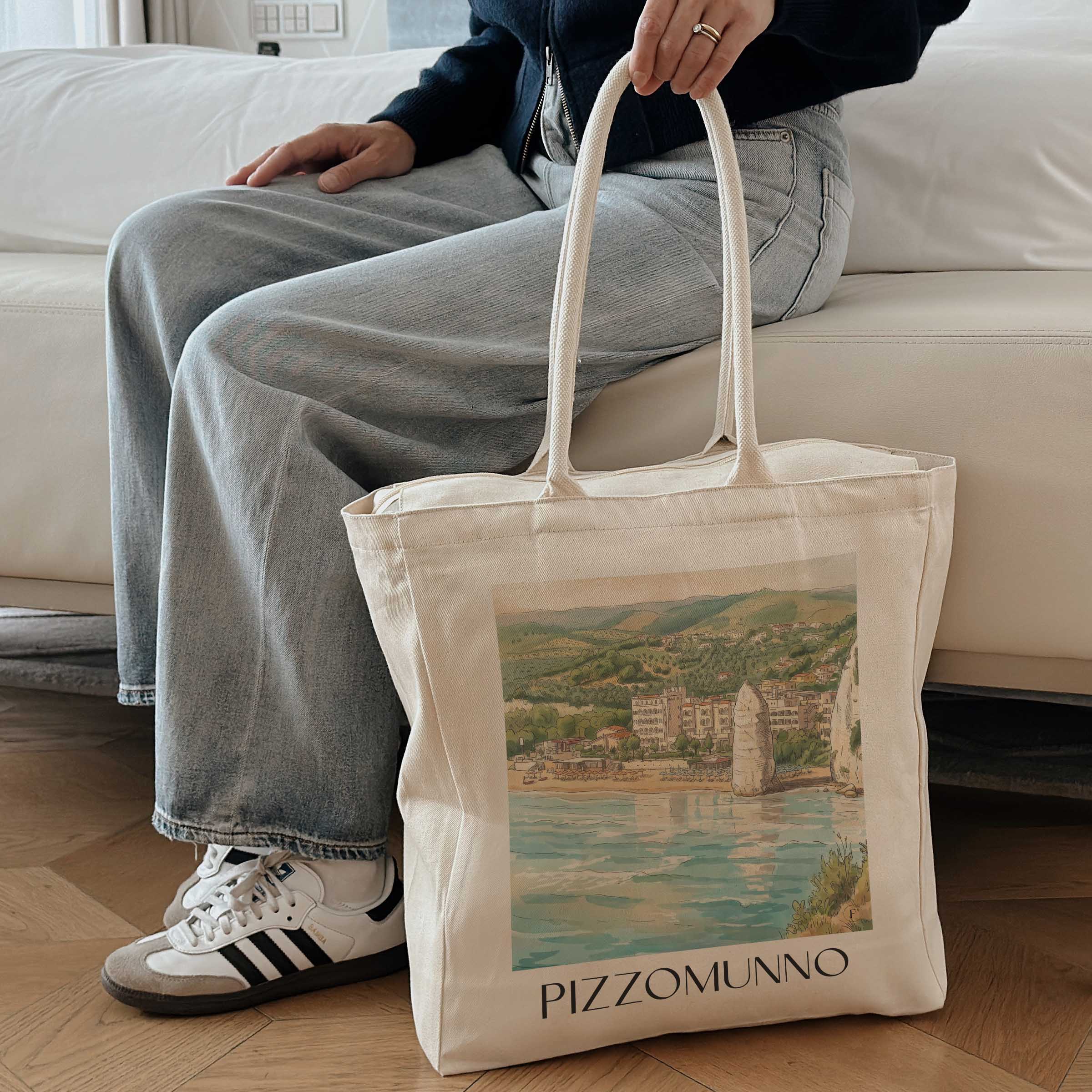 pizzomunno-vieste-italien-einkaufstasche-aquarell