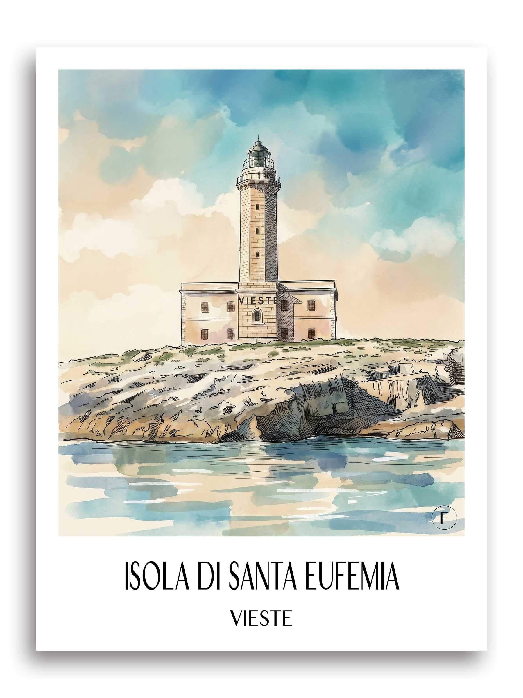Isola di Santa Eufemia Poster - Vieste - Italien Kunstdruck - Aquarell von A4 bis A1
