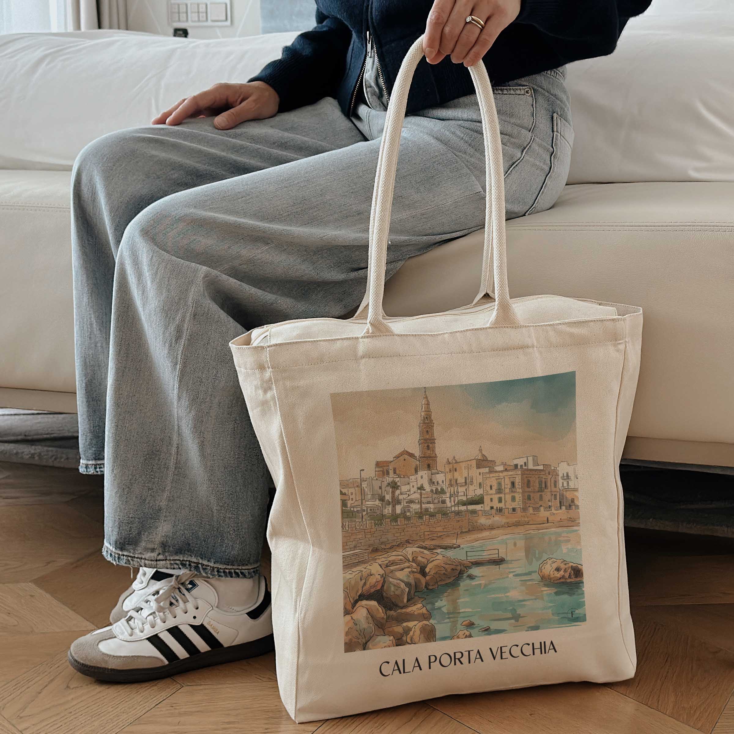 cala-porta-vecchia-monopoli-italien-einkaufstasche-aquarell