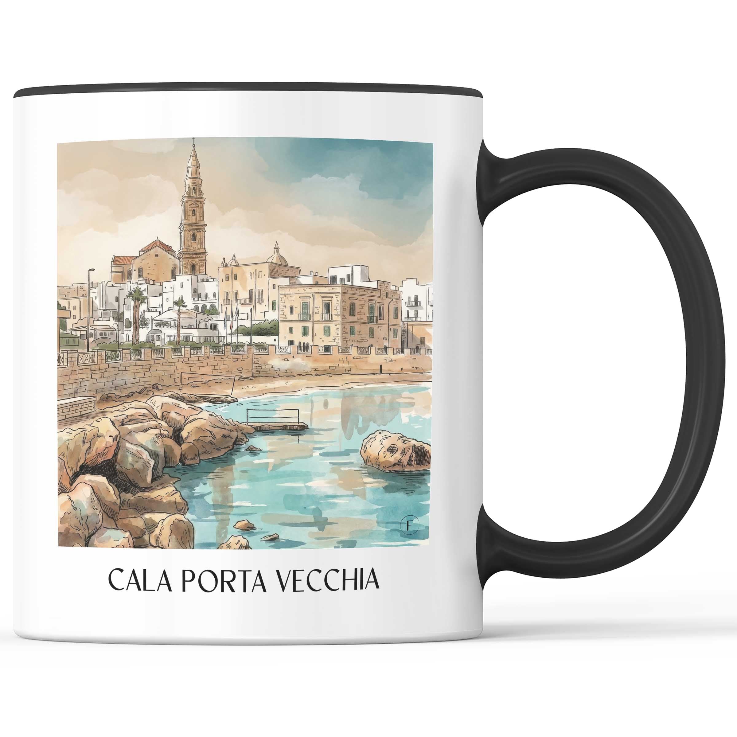 Cala Porta Vecchia Kaffeebecher - Monopoli - Italien Becher - Kaffeetasse im Aquarell Stil