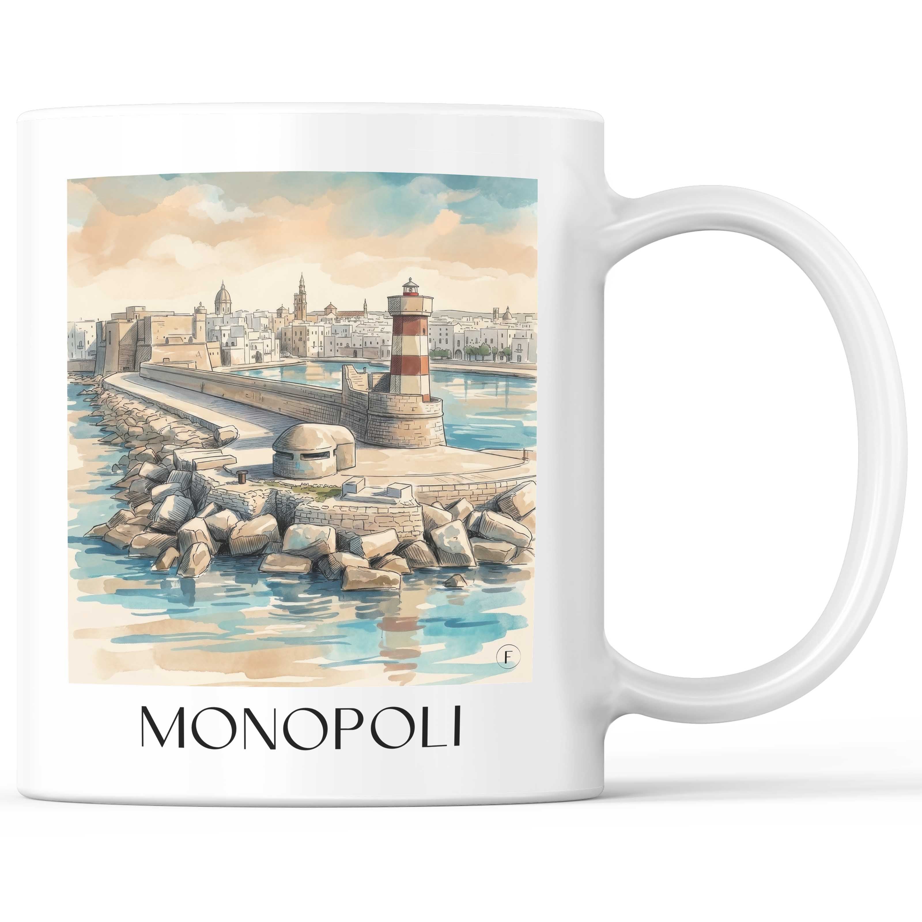 Monopoli Kaffeebecher - Apulien - Italien Becher - Kaffeetasse im Aquarell Stil