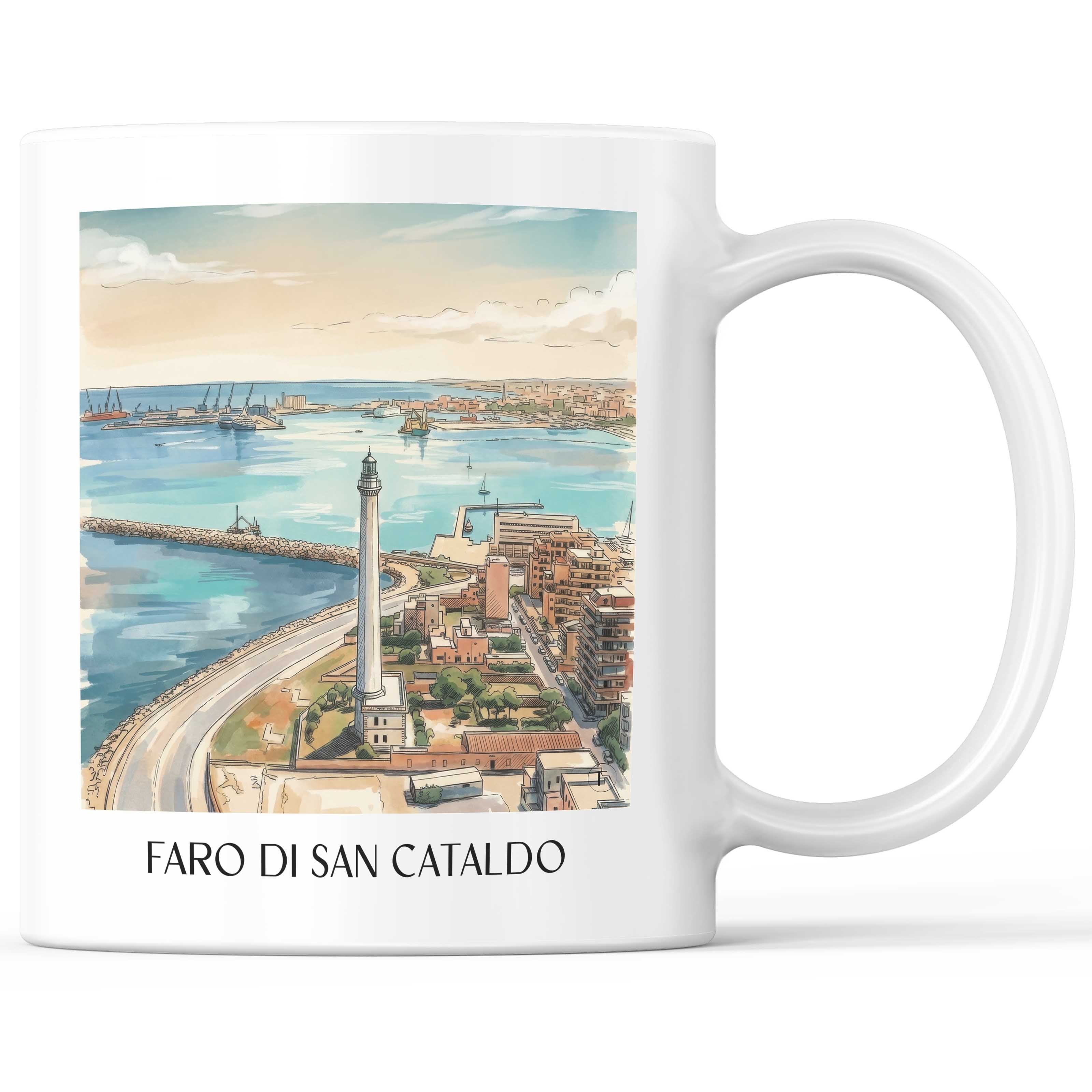 Faro di San Cataldo Kaffeebecher - Bari - Italien Becher - Kaffeetasse im Aquarell Stil