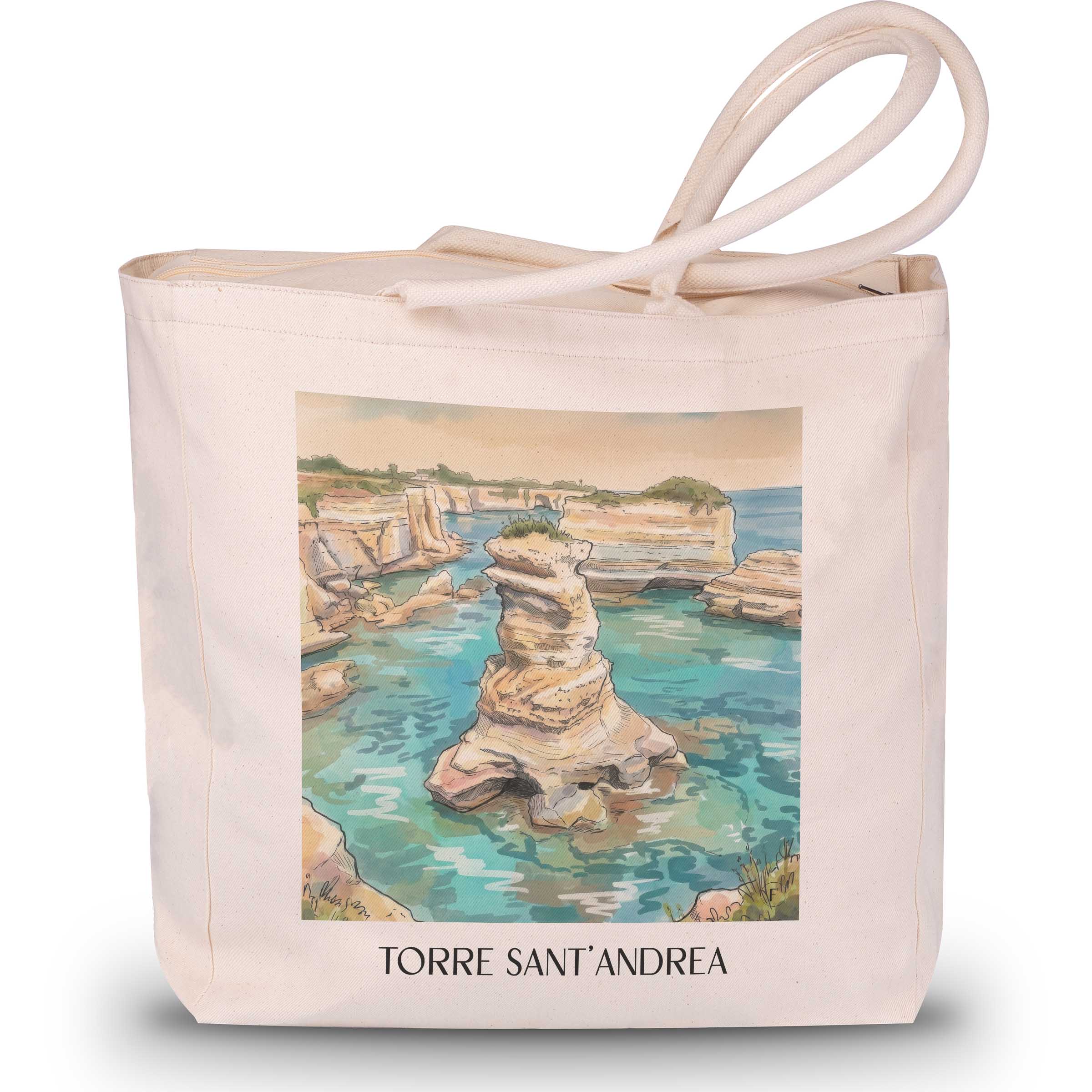 torre-sant´andrea-salento-italien-einkaufstasche-aquarell