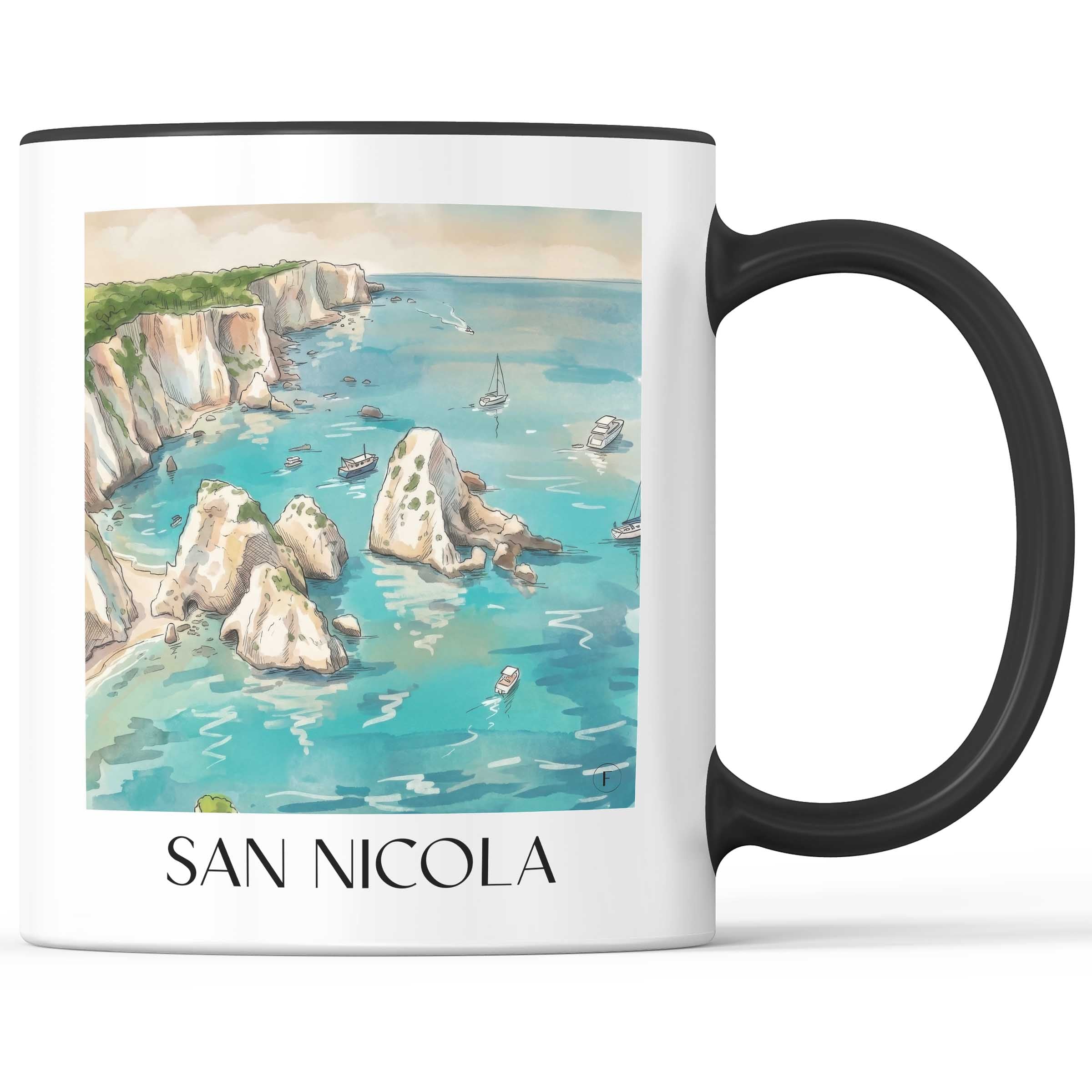San Nicola Kaffeebecher - Tremiti - Italien Becher - Kaffeetasse im Aquarell Stil