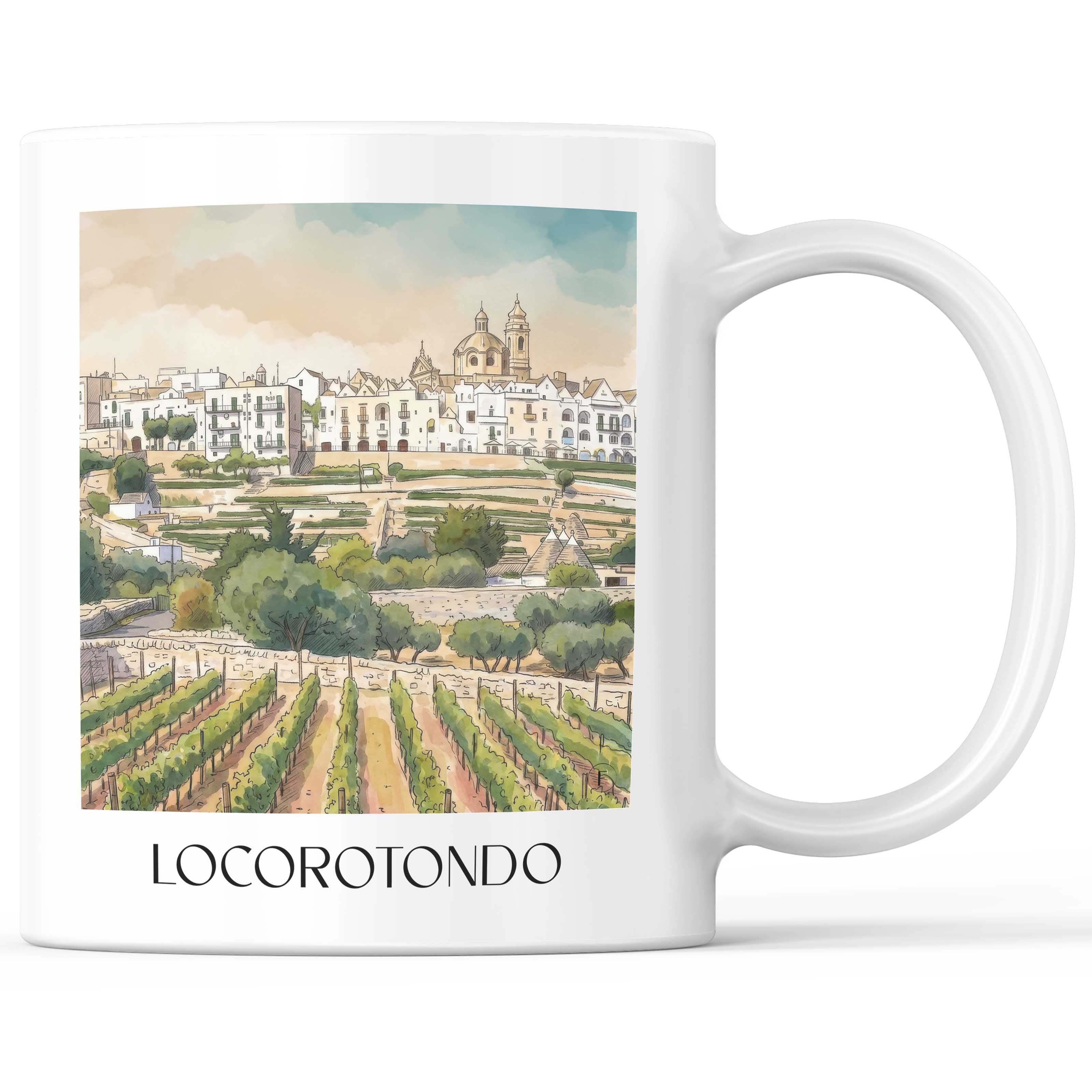 Locorotondo Kaffeebecher - Apulien - Italien Becher - Kaffeetasse im Aquarell Stil