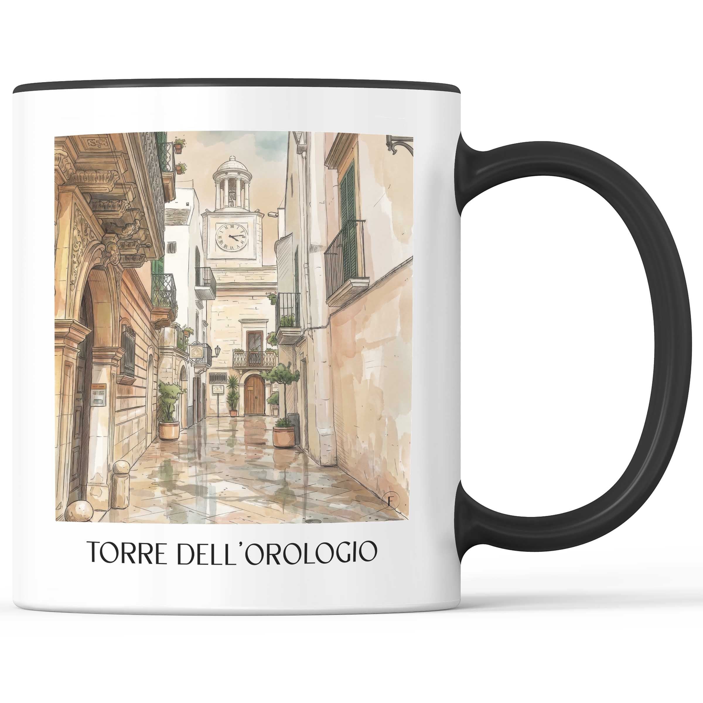 Torre dell´Orologio Kaffeebecher - Locorotondo - Italien Becher - Kaffeetasse im Aquarell Stil