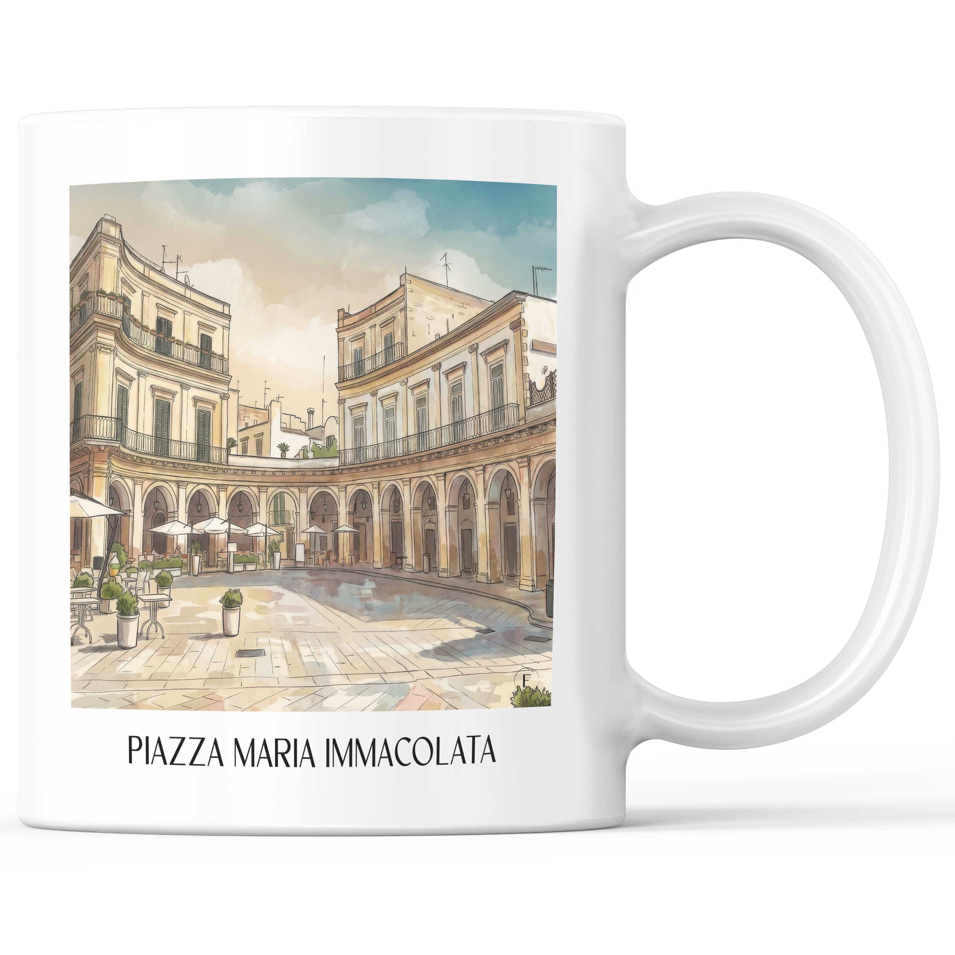 Piazza Maria Immacolata Kaffeebecher - Martina Franca - Italien Becher - Kaffeetasse im Aquarell Stil