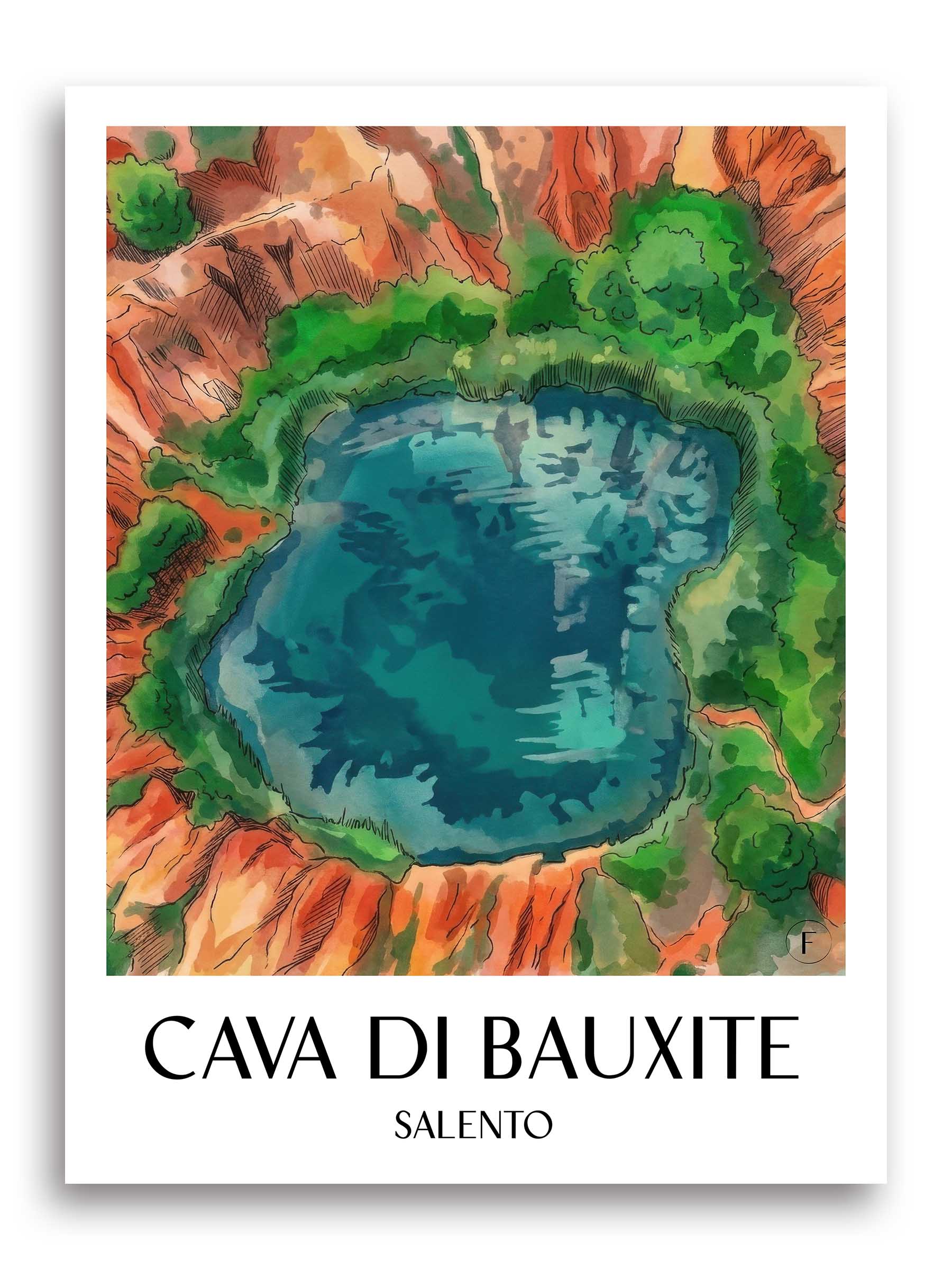 Cava di Bauxite Poster - Salento - Italien Kunstdruck - Aquarell von A4 bis A1
