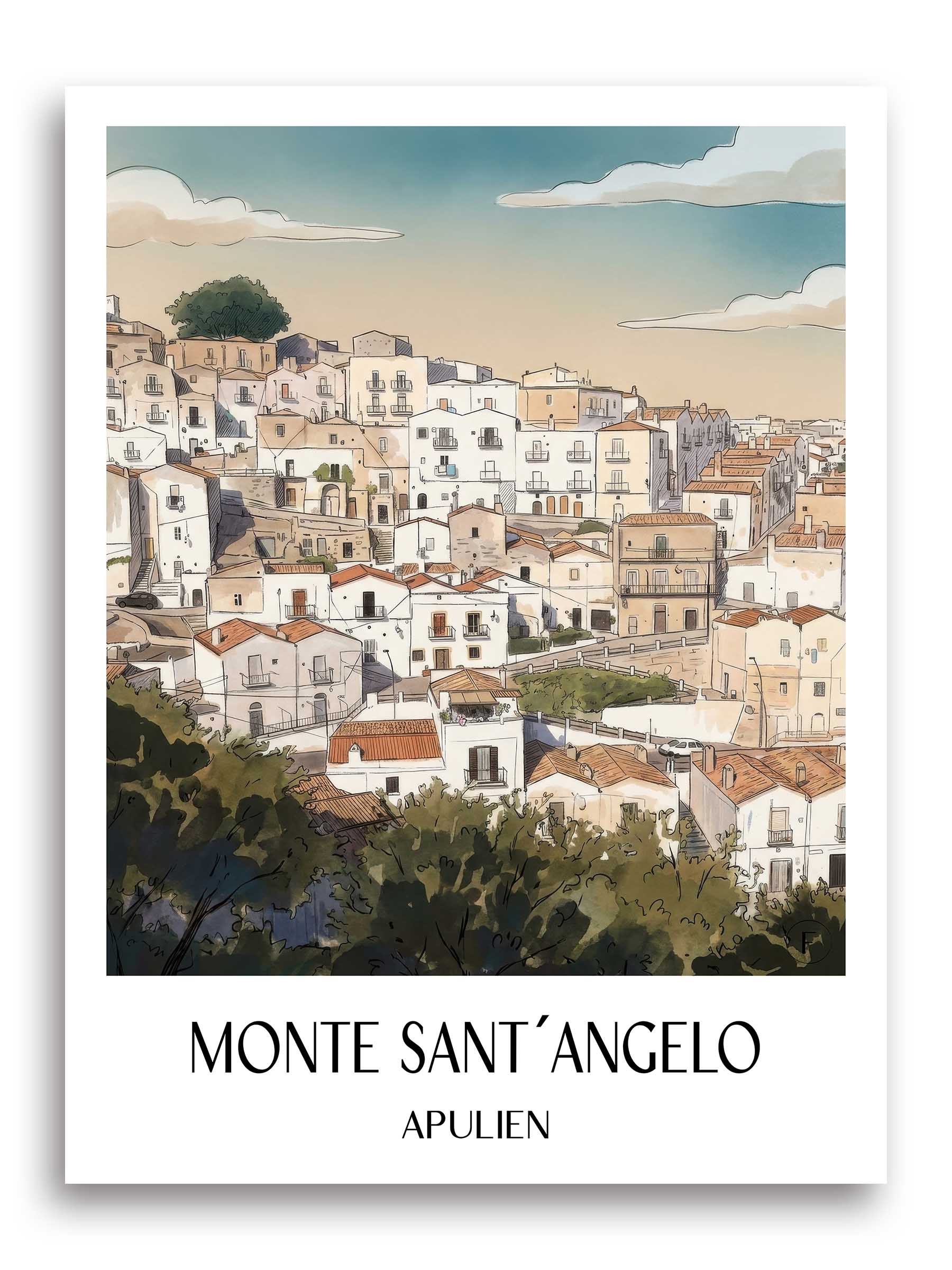 monte-sant´angelo-apulien-italien-poster-aquarell