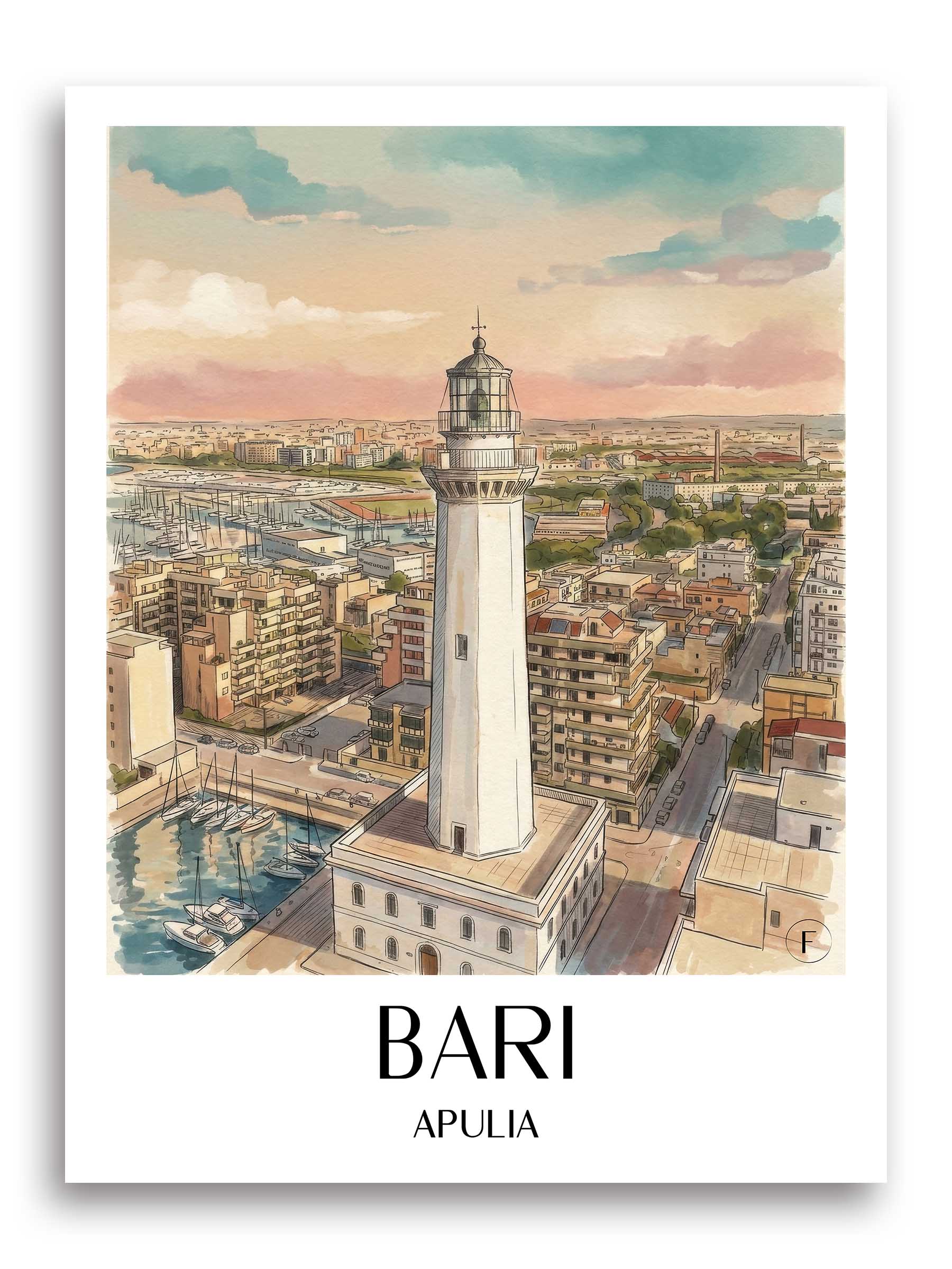 Bari Poster - Apulien - Italien Kunstdruck - Aquarell von A4 bis A1