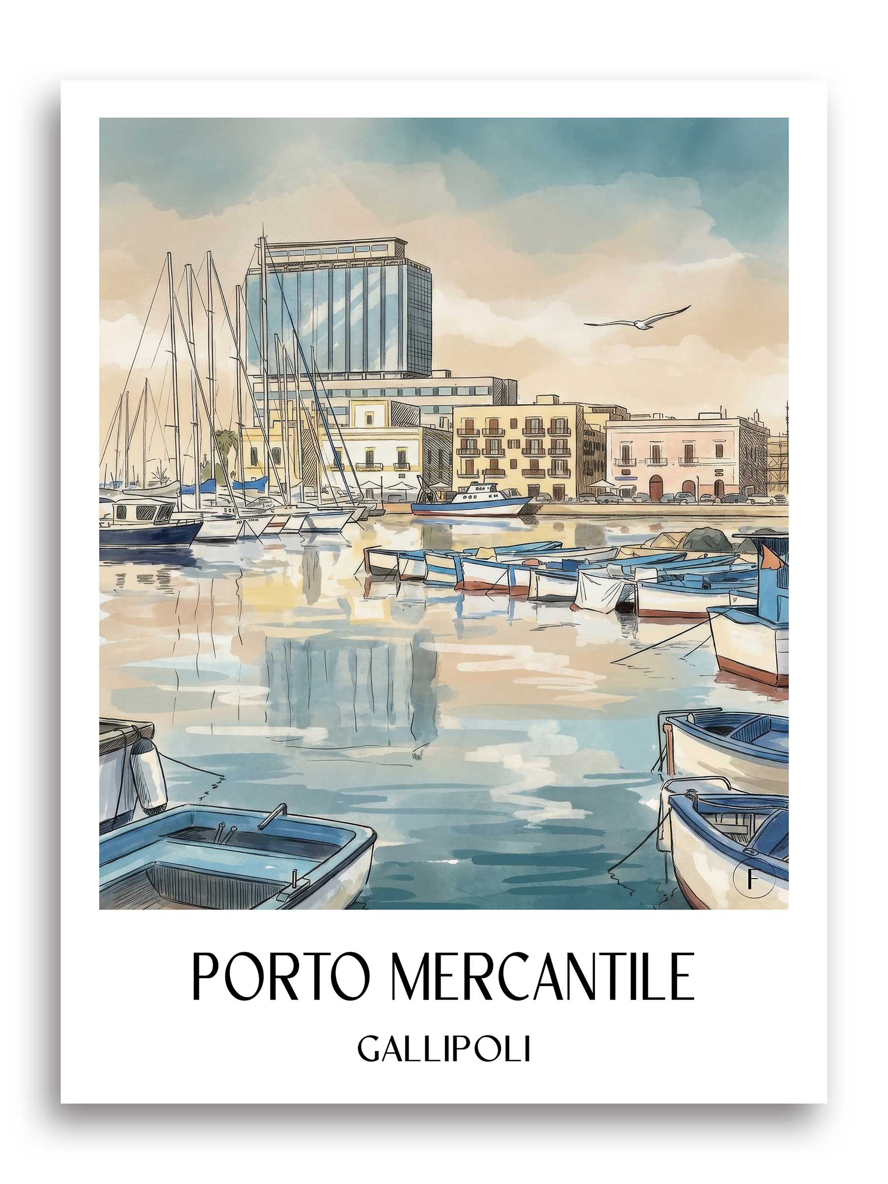 Porto Mercantile Poster - Gallipoli - Italien Kunstdruck - Aquarell von A4 bis A1
