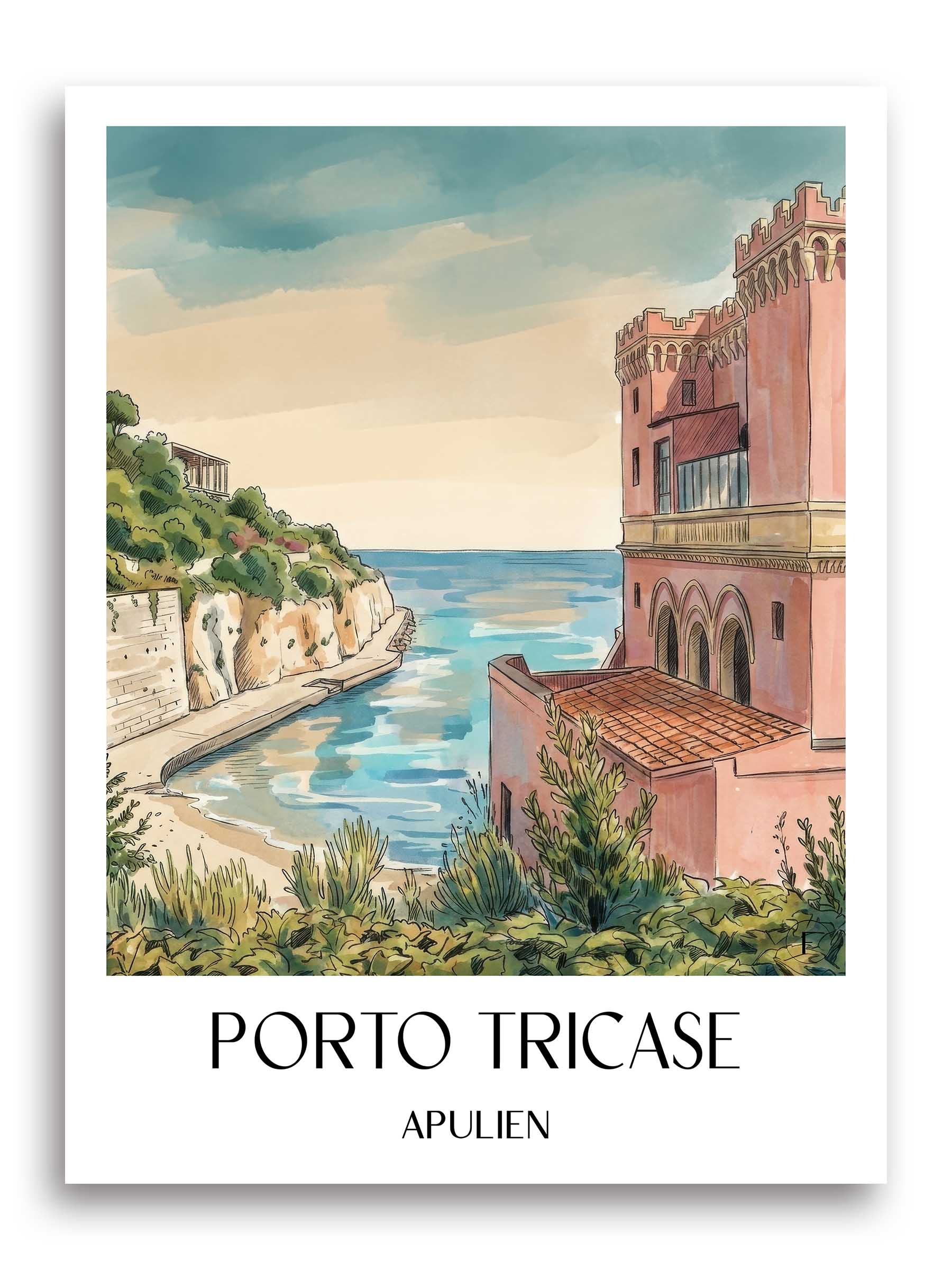 porto-tricase-apulien-italien-poster-aquarell