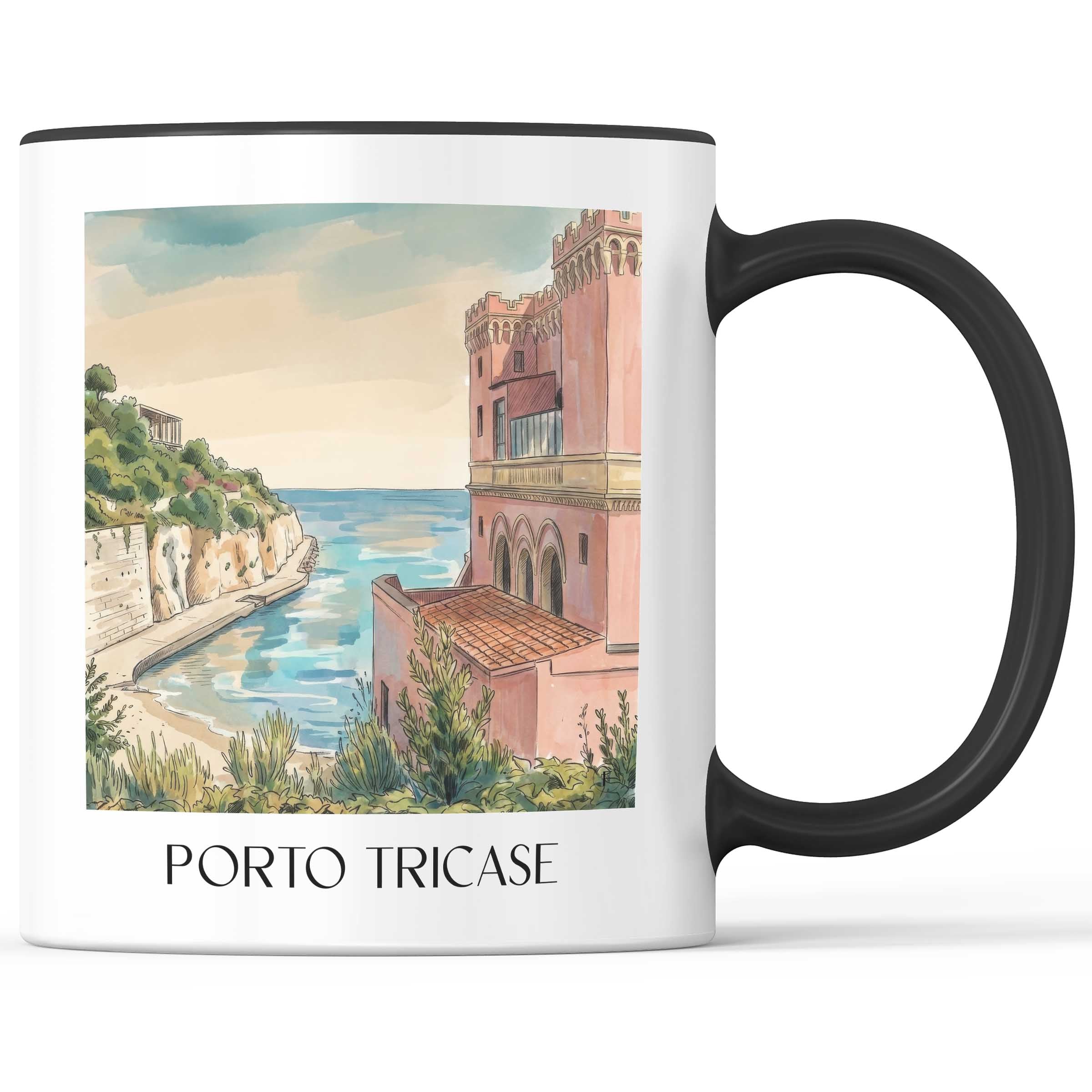 Porto Tricase Kaffeebecher - Apulien - Italien Becher - Kaffeetasse im Aquarell Stil