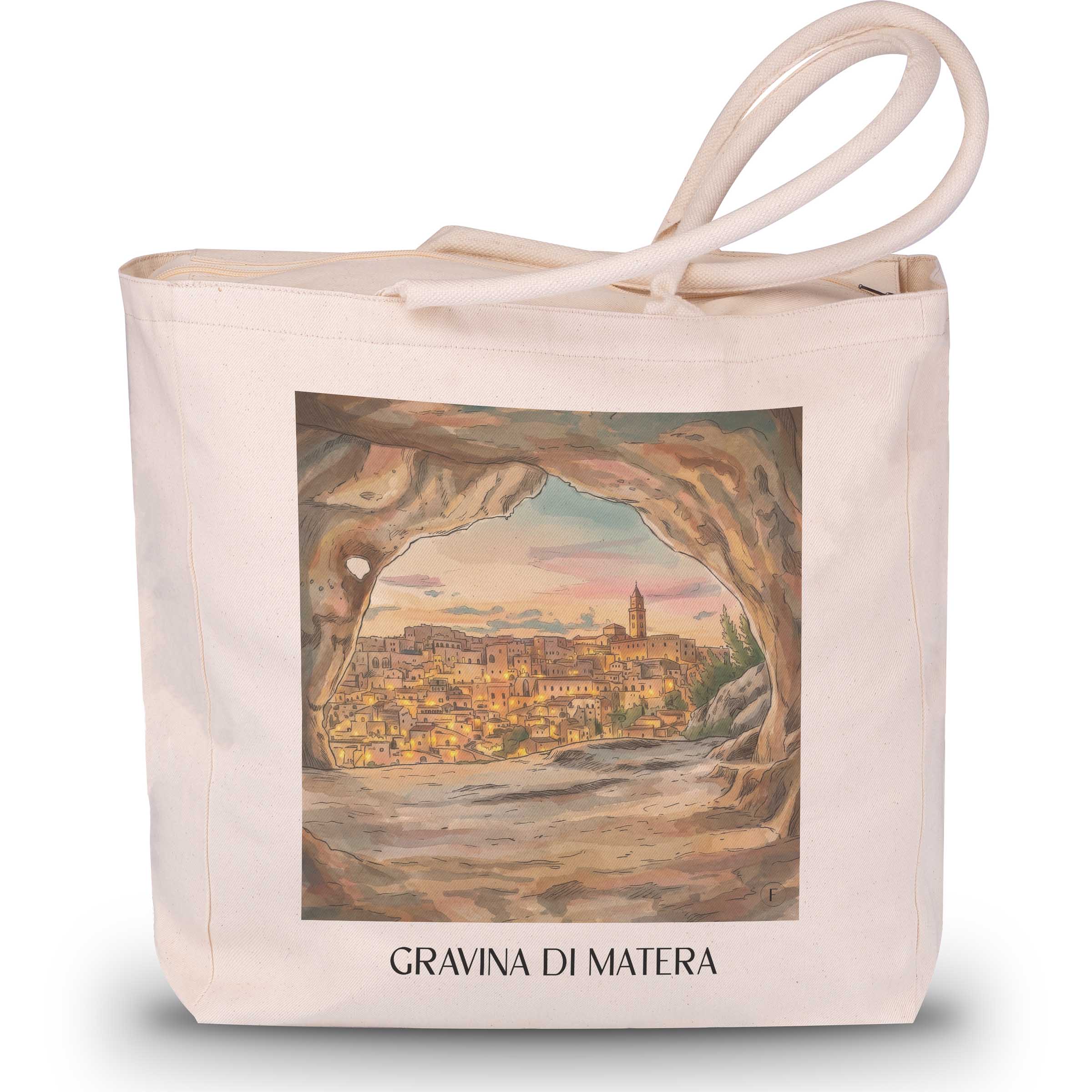 Gravina di Matera Shopping Tasche - Basilikata - Italien Tote Bag - Einkaufstasche im Aquarell Stil