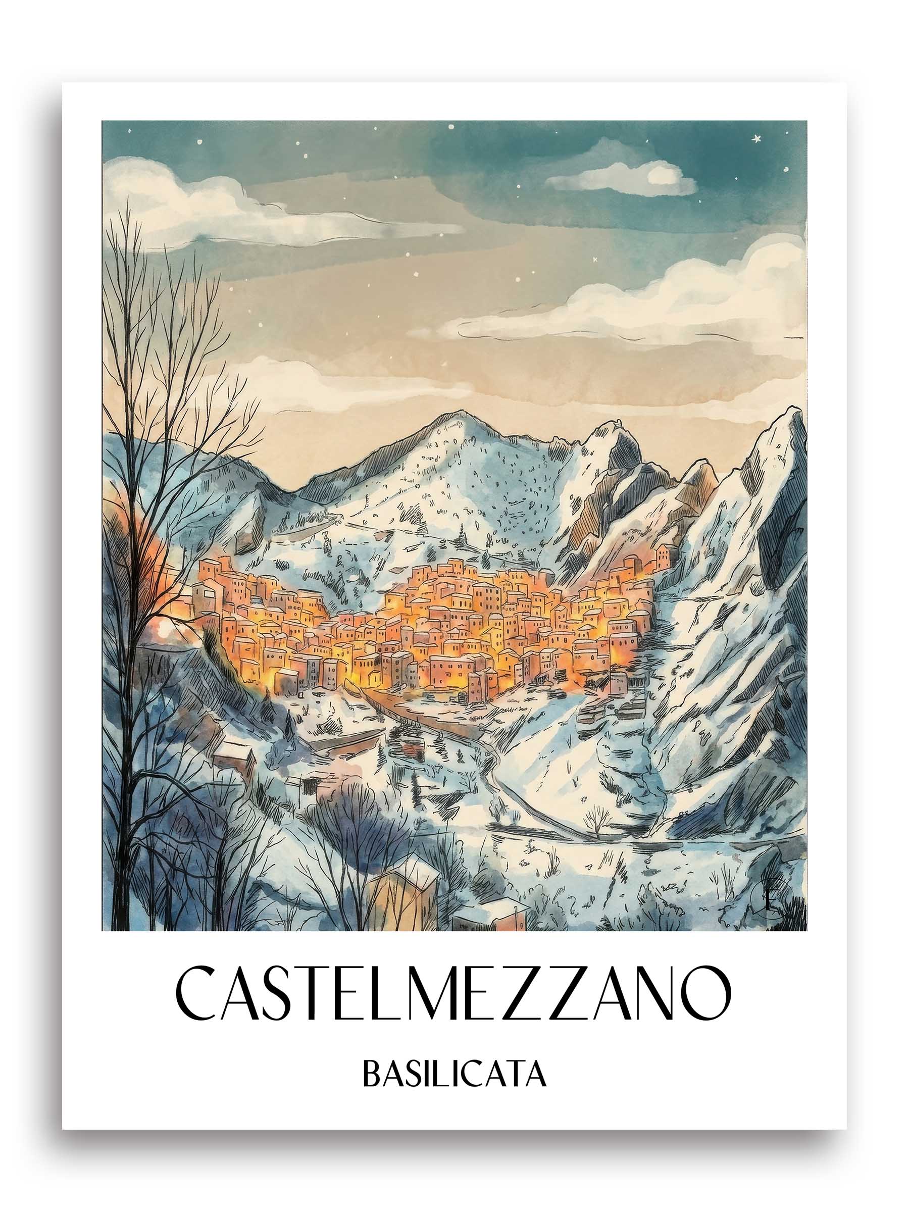 Castelmezzano Poster - Basilikata - Italien Kunstdruck - Aquarell von A4 bis A1