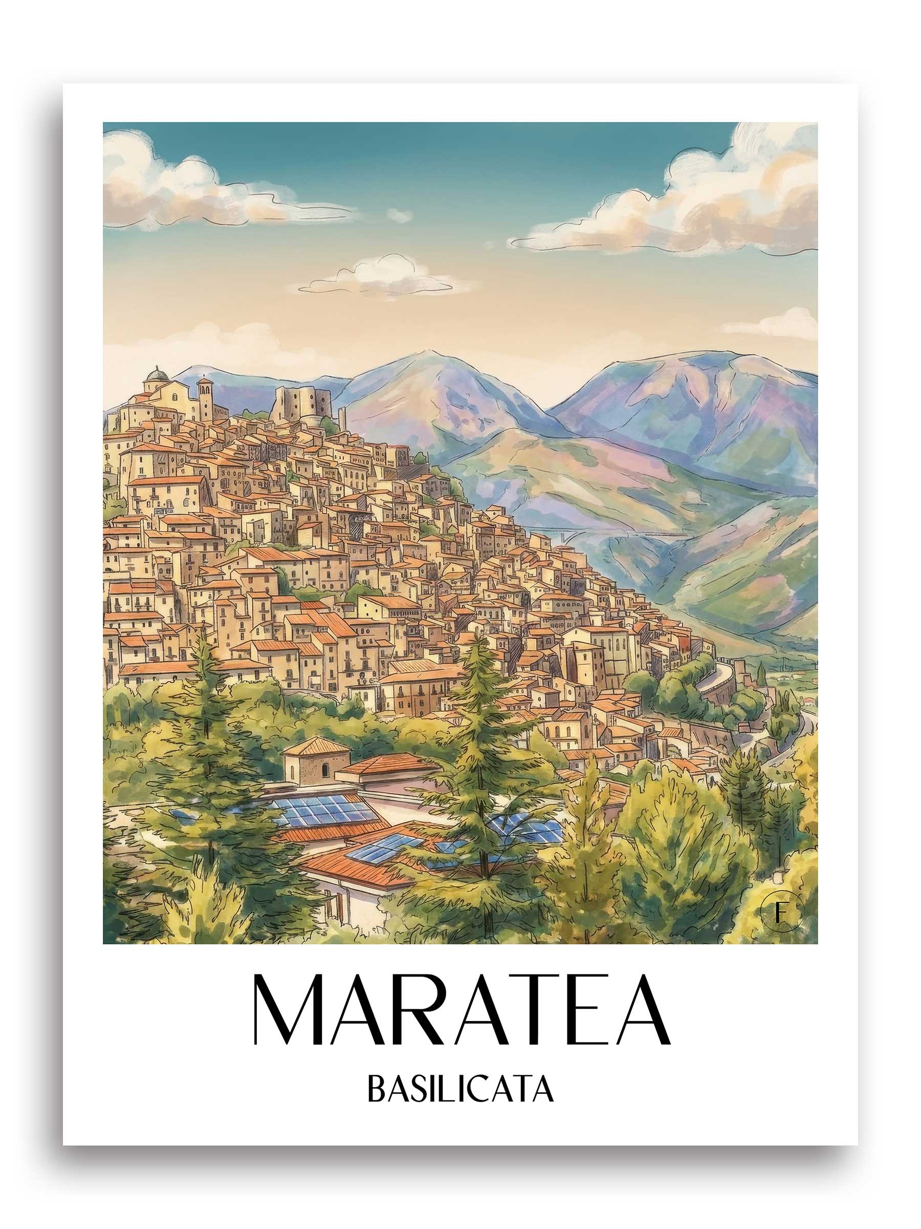Maratea Poster - Basilikata - Italien Kunstdruck - Aquarell von A4 bis A1